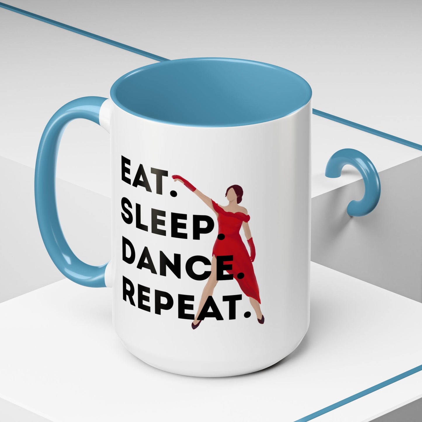 "Eat Sleep Dance Repeat" Accent Coffee Mug – Bold Dancer Graphic Ceramic Mug for Dance Lovers