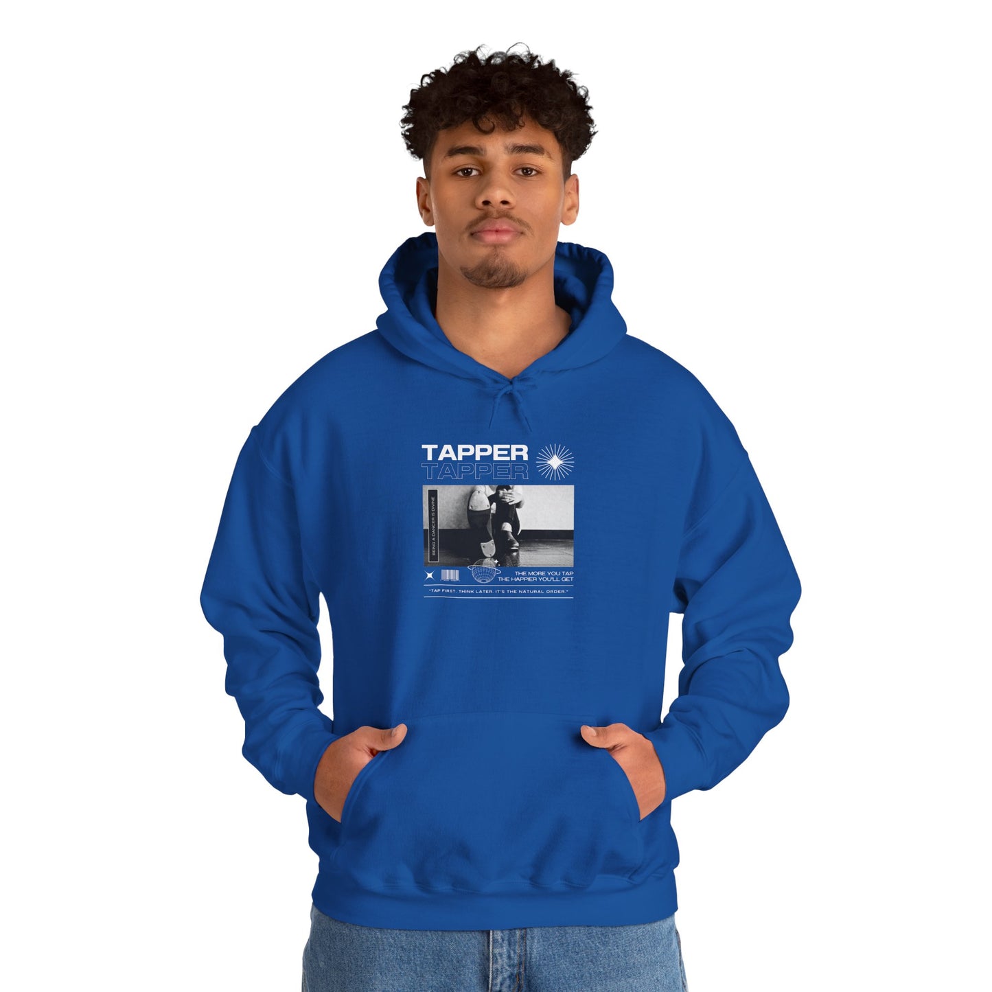 “Tapper” Tap Dance Text with Streetwear-Style Tap Shoes Graphic – Unisex Heavy Blend™ Hooded Sweatshirt – Cozy Dance Hoodie for Tap Dancers & Performing Arts Fans