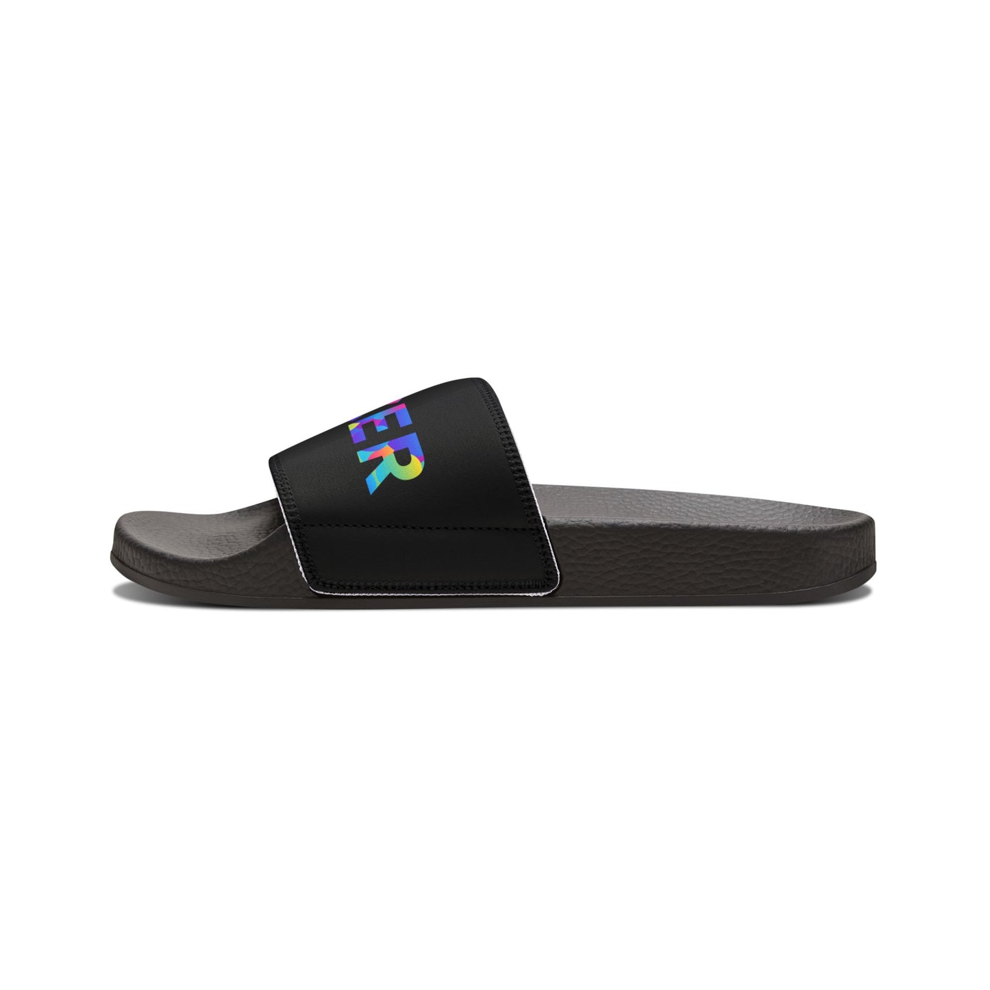 MEN'S SIZES - “Dancer” Colorful Text – Dance-Inspired Custom Slides with Removable Straps | Men’s Sandal Slides