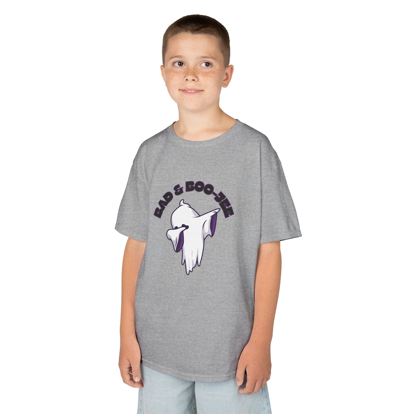 “Bad & Boo-jee” Funny Halloween Dance T-Shirt with Cute Ghost Dab Graphic - Kids Heavy Cotton™ Tee