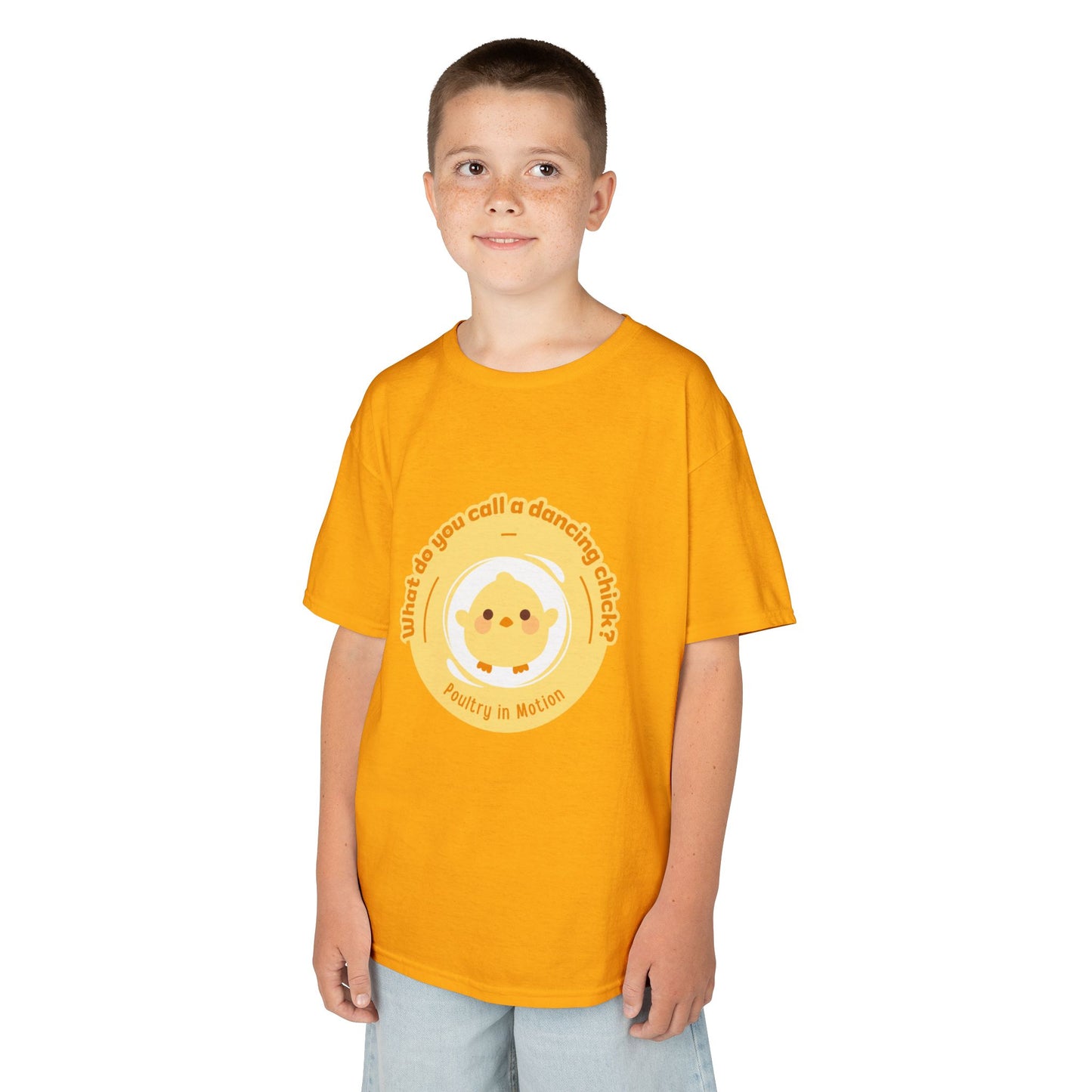 “What do you call a dancing chick? Poultry in Motion” Funny Chick Dance Tee for Kids – Cute Chicken Graphic - Youth Dance Pun T-Shirt