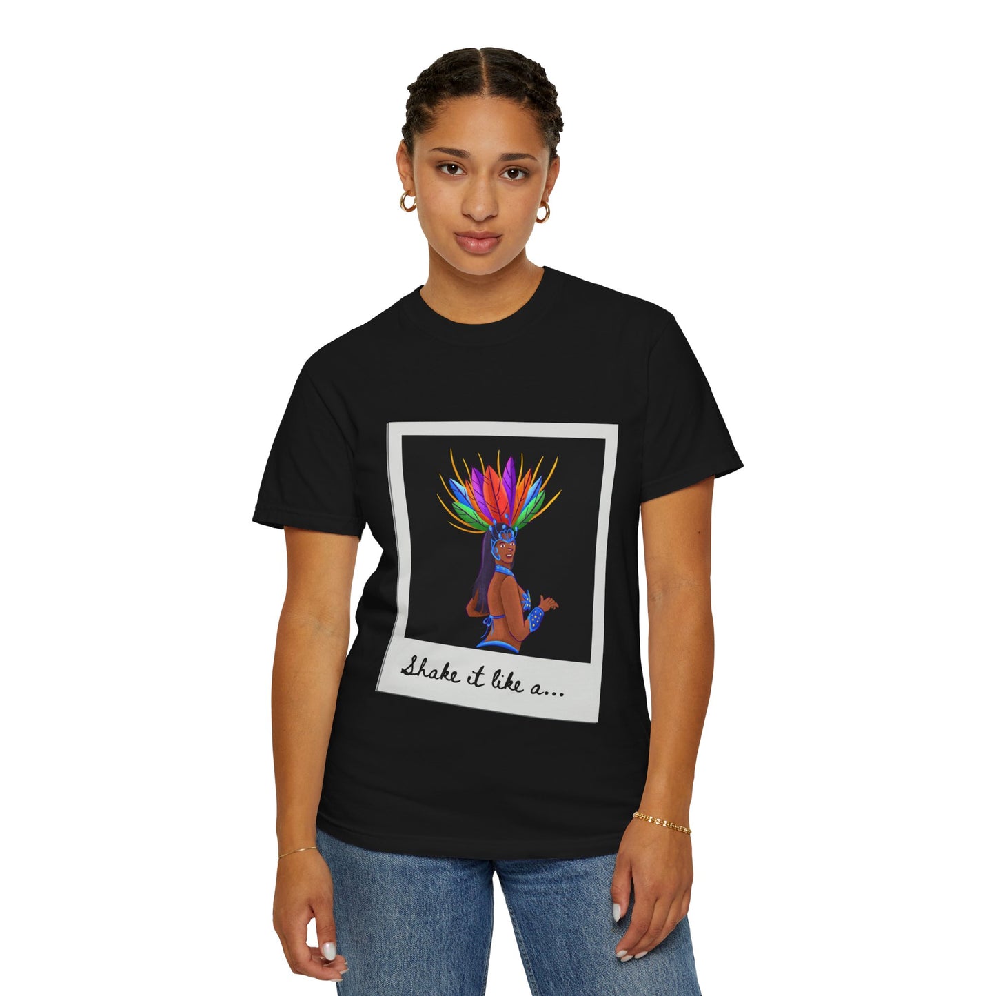 "Shake It Like a Samba Star" Unisex Garment-Dyed Dance T-Shirt – Bold Carnival-Inspired Graphic Tee for Dancers