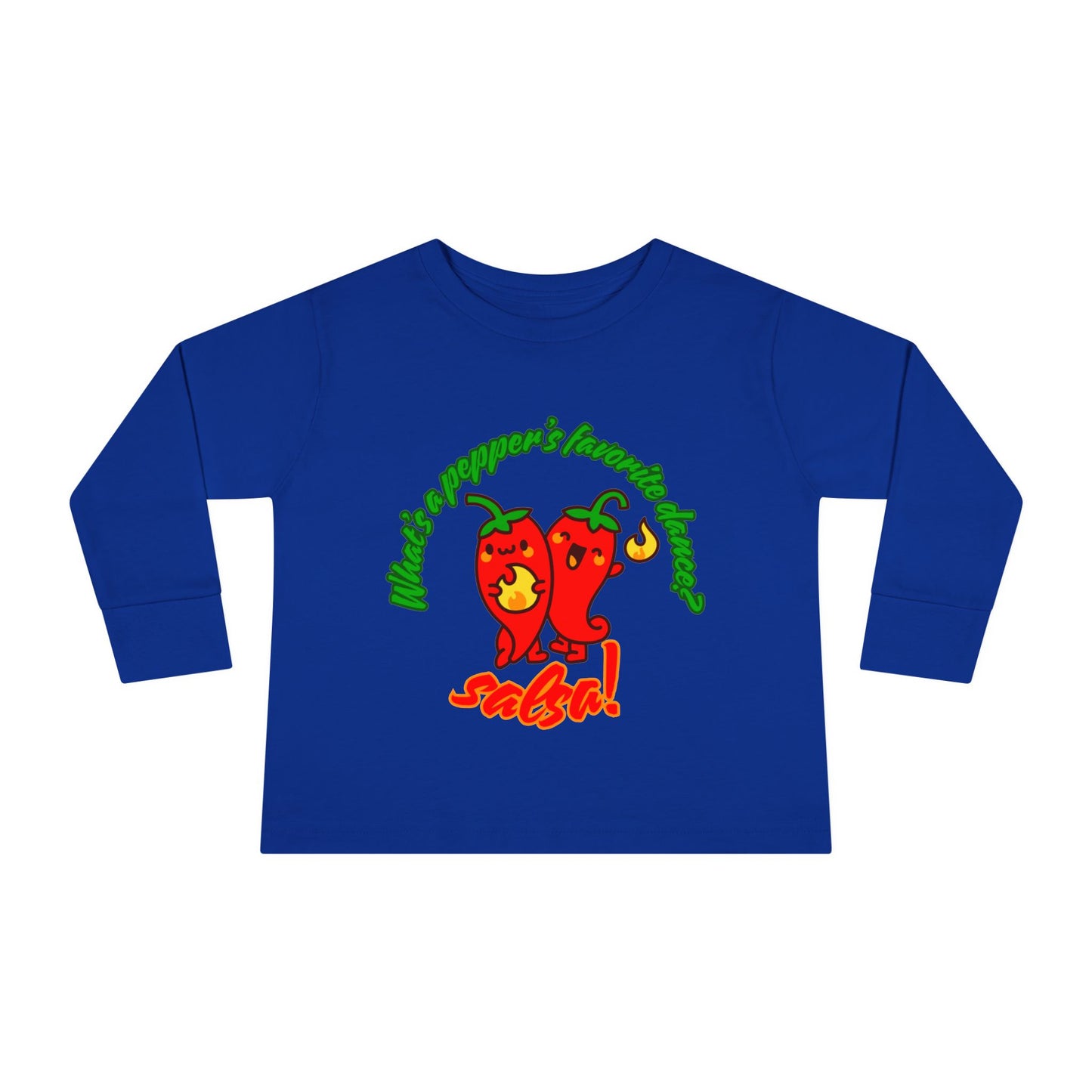 "What Is a Pepper's Favorite Dance? Salsa!" Toddler Dance T-Shirt – Cute Pepper Pun Graphic Long Sleeve Tee for Kids
