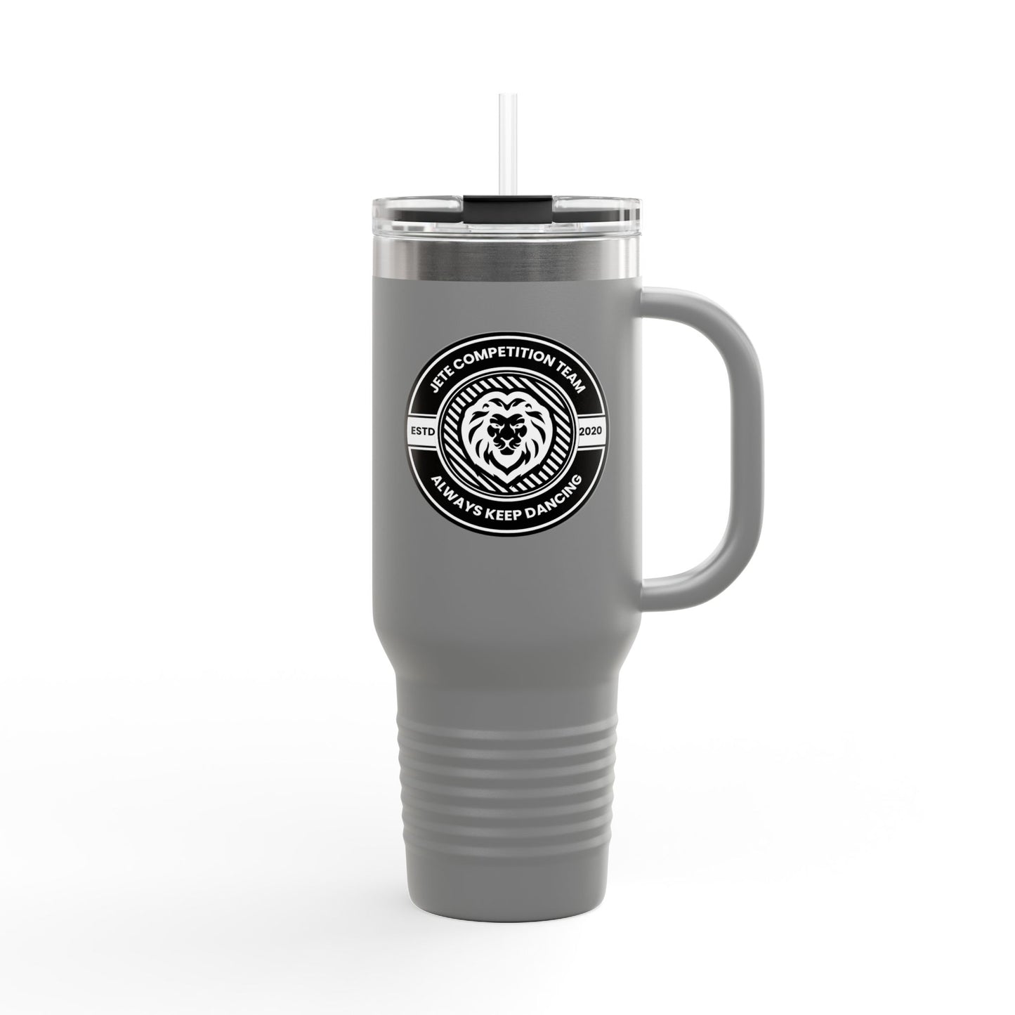 "Jeté Competition Team" 40oz Insulated Travel Mug – Collegiate Dance Emblem Tumbler with “Always Keep Dancing” Quote – Stainless Steel Travel Cup for Dancers, Coaches & Dance Moms