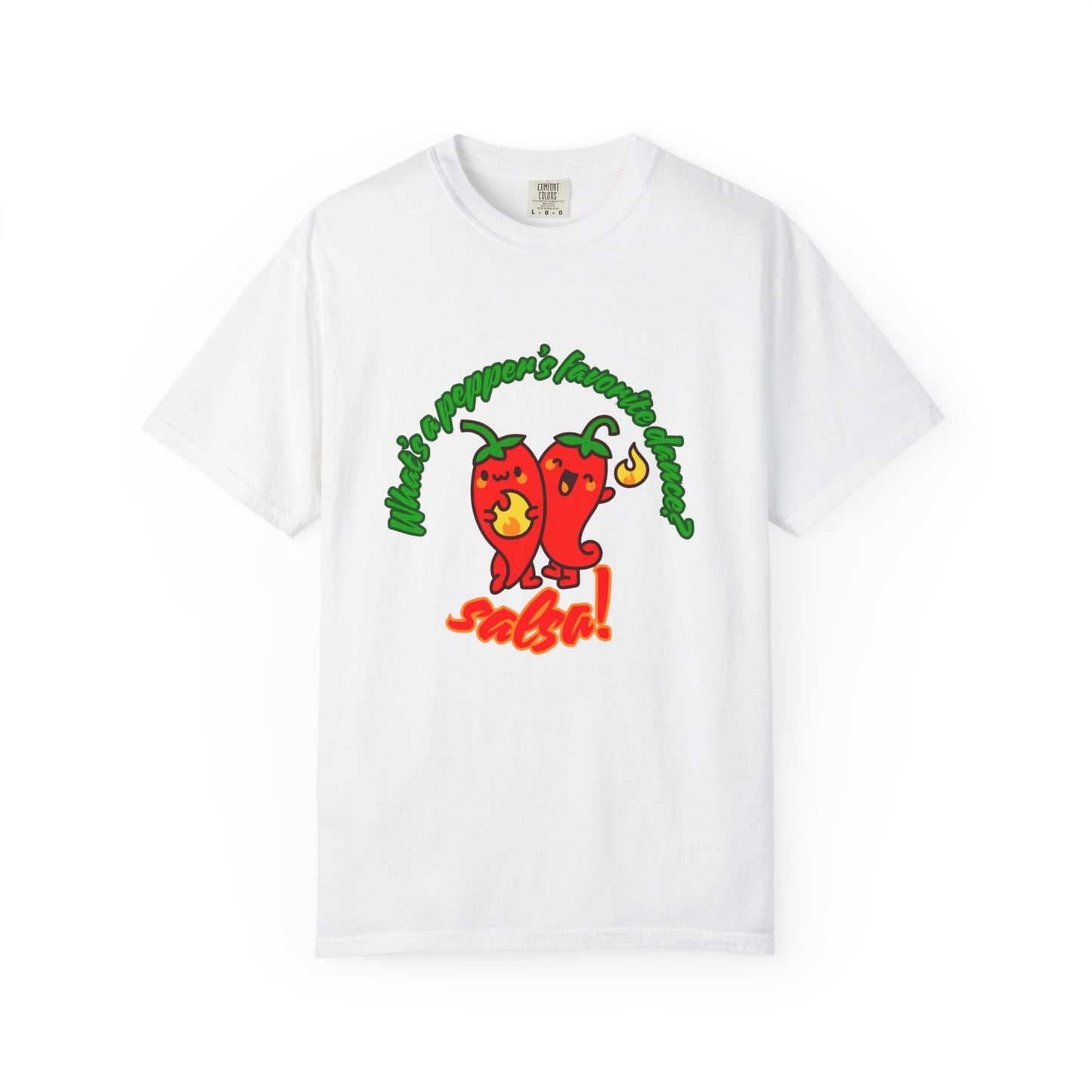 "What's a Pepper's Favorite Dance? Salsa!" Dance Pun Unisex Garment-Dyed T-Shirt – Funny Dance Joke Tee with Cute Pepper Graphic – Dance Humor Shirt for Food & Pun Lovers
