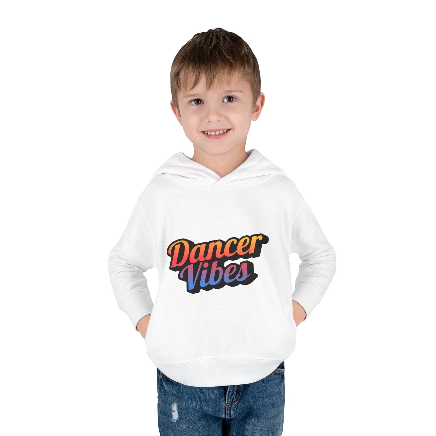 "Dancer Vibes" Toddler Pullover Hoodie – Colorful Dance-Themed Text Graphic Fleece Sweatshirt for Kids