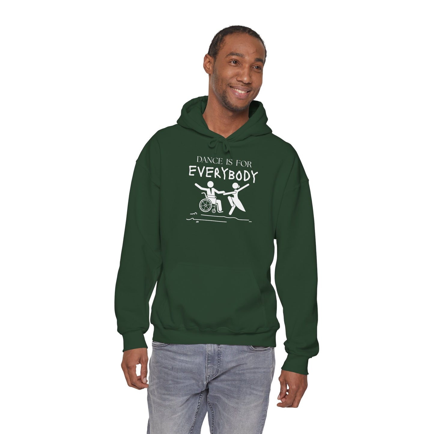 "Dance Is for Everybody" Unisex Hoodie – Inclusive Dance-Themed Hoodie for Teens and Adults with Personalization Option on Sleeve