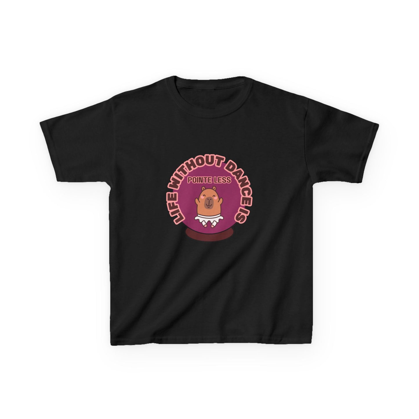 "Life Without Dance Is Pointeless" Youth Dance T-Shirt – Cute Capybara Ballerina Graphic Tee for Kids