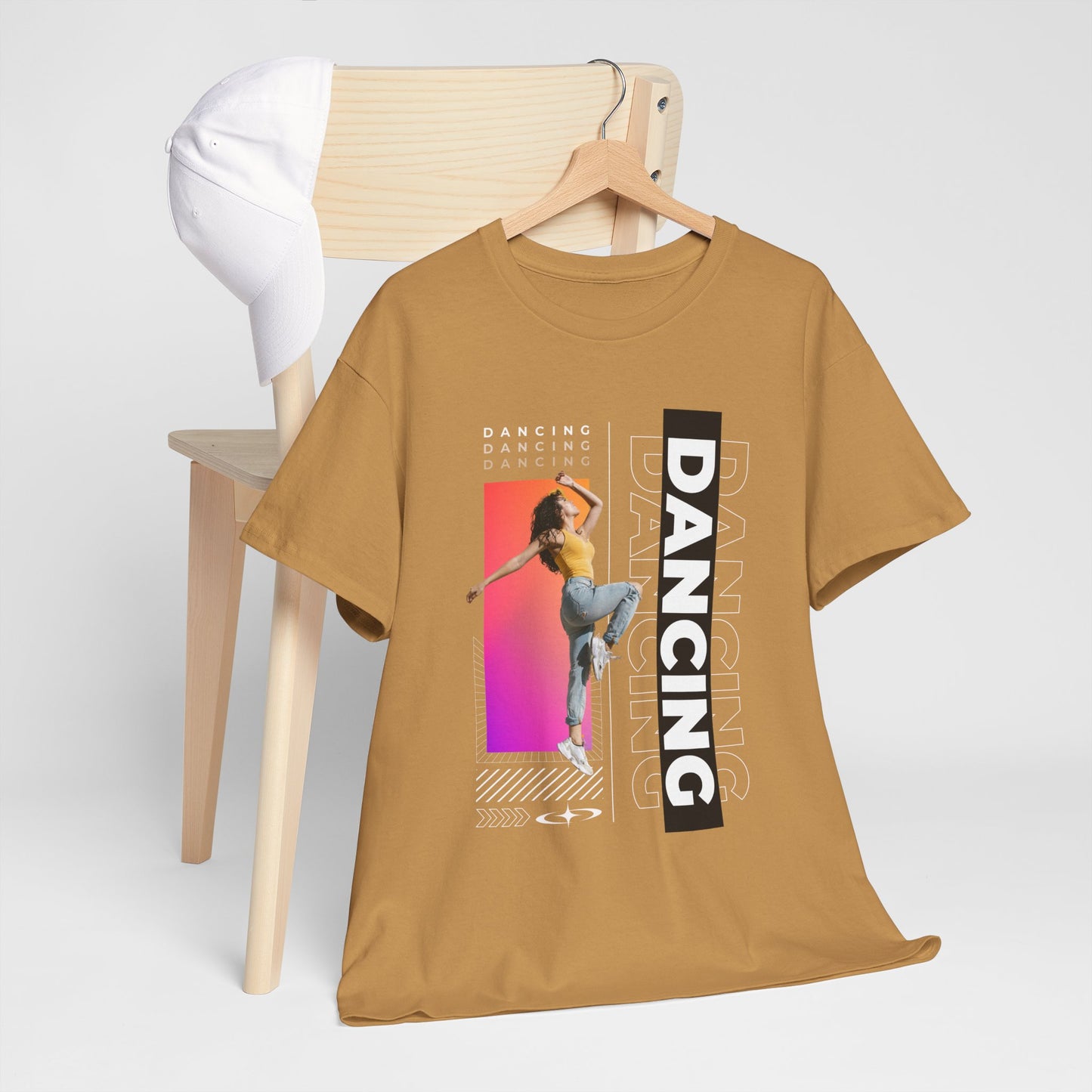 “Dancing” Streetwear-Inspired Female Dancer Unisex Heavy Cotton Tee – Urban Dance Graphic T-Shirt for Performers and Dance Lovers