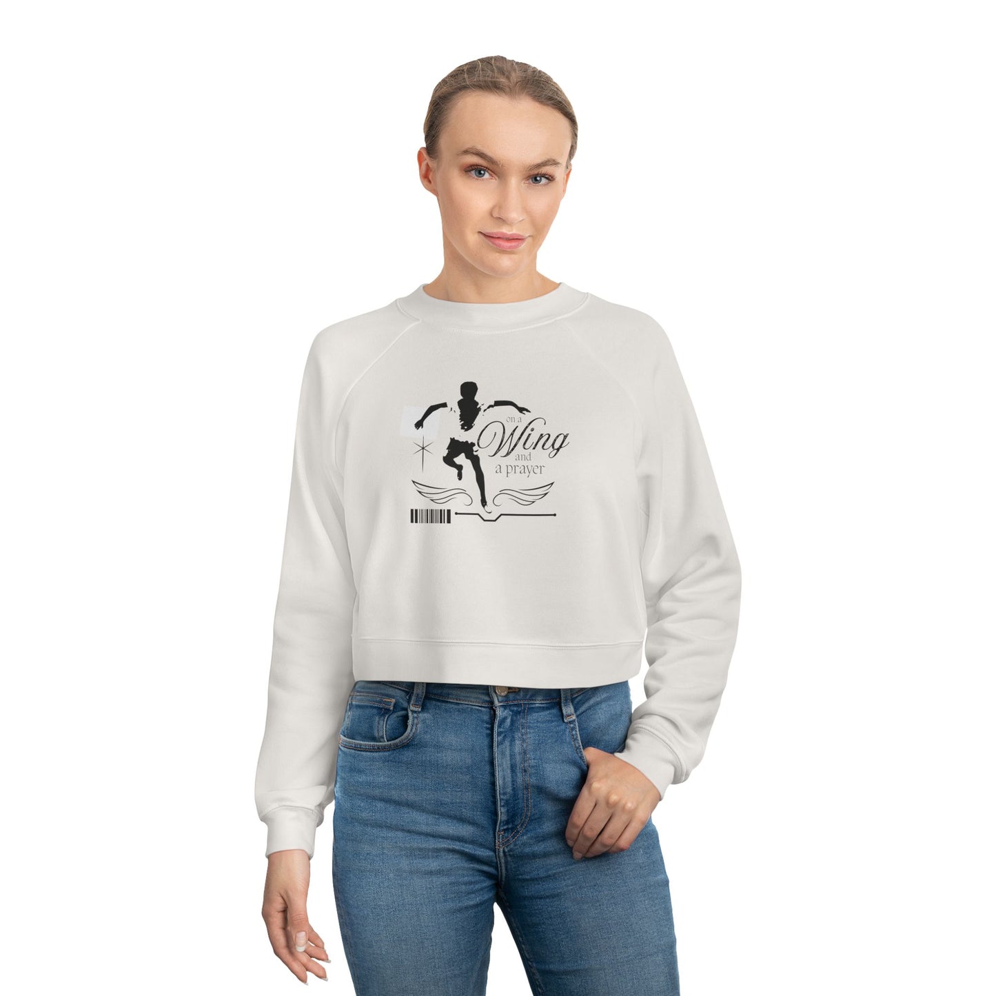 “On a Wing and a Prayer” Tap Dancer One-Footed Wing Graphic | Streetwear-Inspired Tap Dance Sweatshirt for Dancers & Performers - Women’s Cropped Sweatshirt