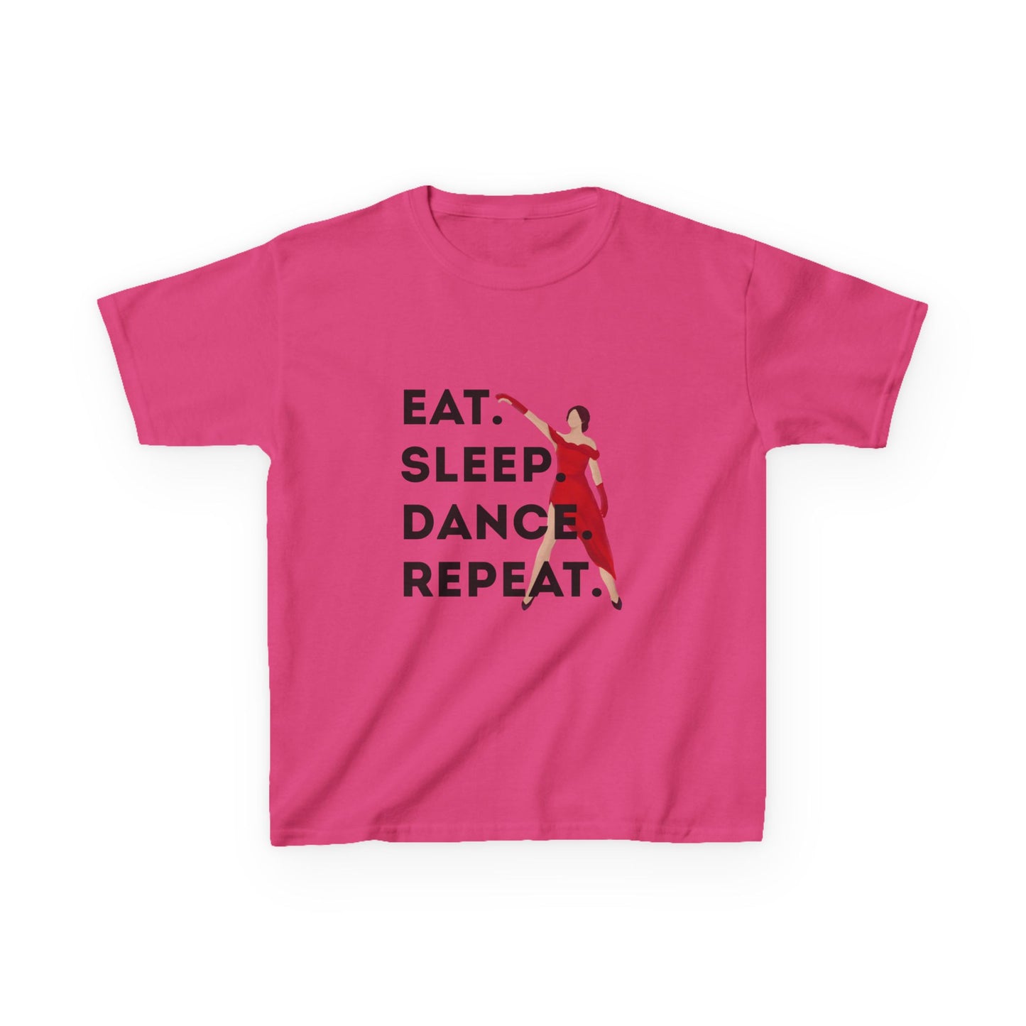 "Eat Sleep Dance Repeat” Youth Short Sleeve Tee – Bold Dancer Graphic Dance Shirt for Kids and Young Performers