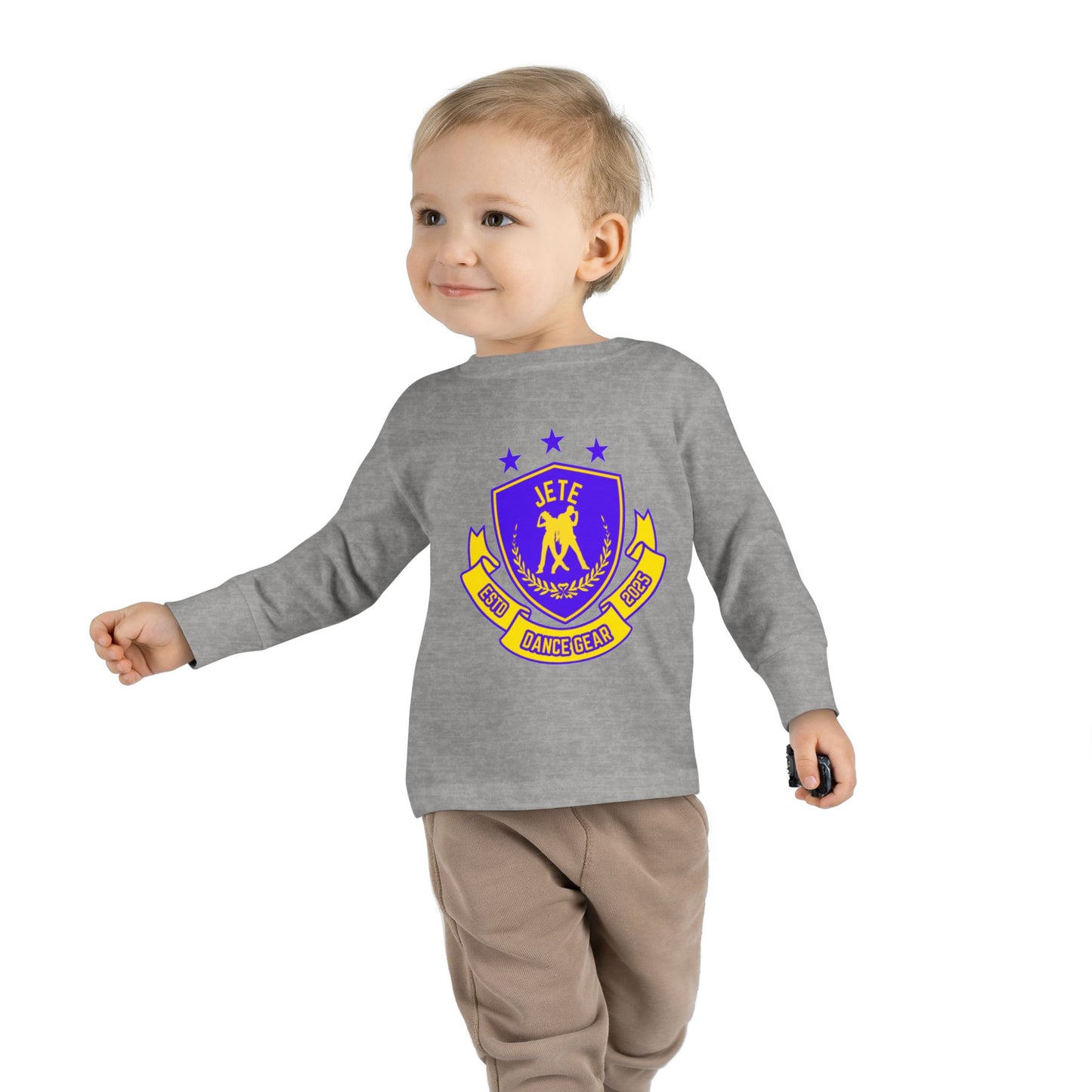 "Jeté Dance Gear" Toddler Dance T-Shirt – Collegiate-Inspired Dancer Graphic Long Sleeve Tee for Kids