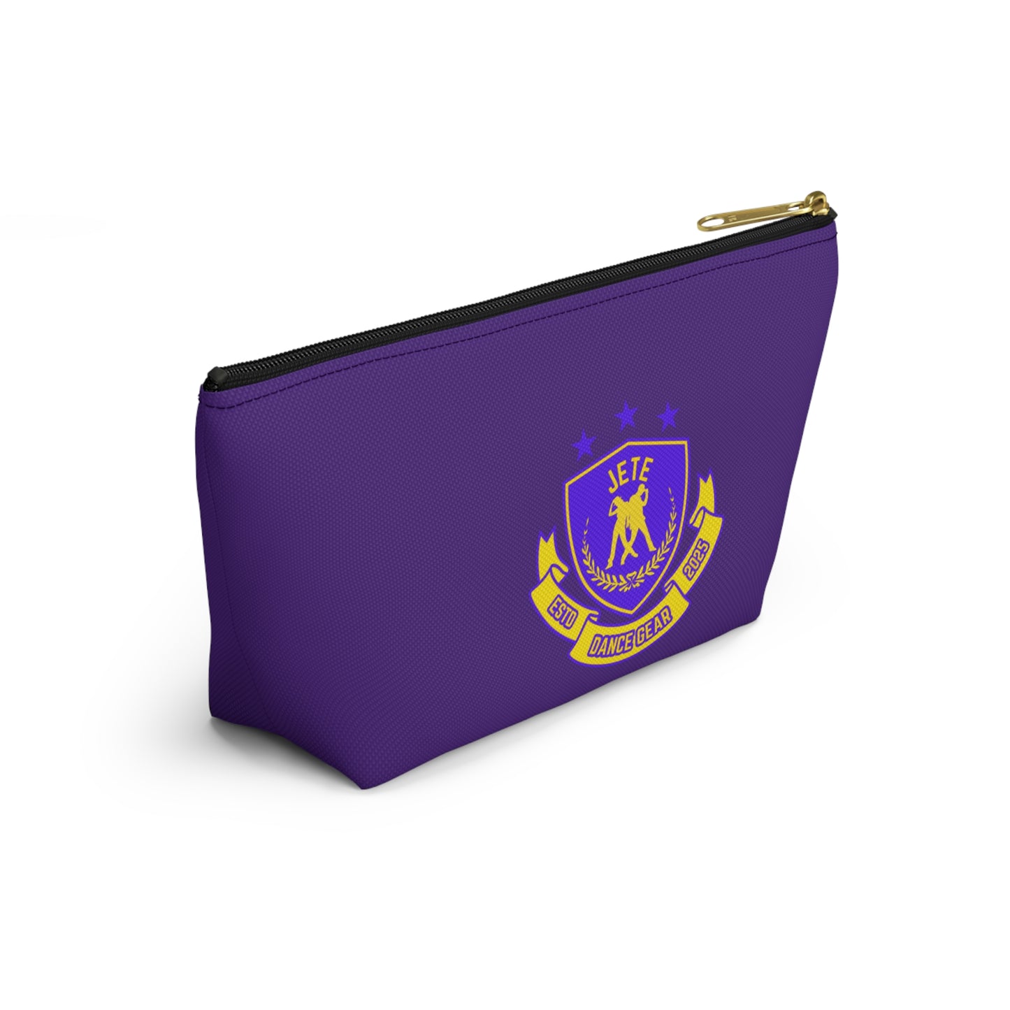 “Jeté Dance Gear" Makeup Bag – Colorful Collegiate-Inspired Dance Graphic – Stylish Zipper Pouch for Cosmetics, Accessories & Team Essentials