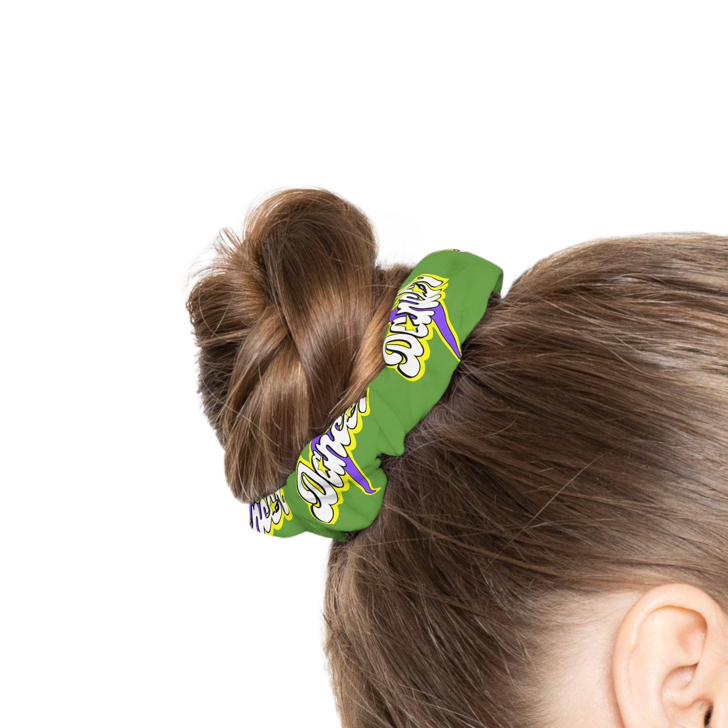 “Dancer” Scrunchie – Superhero-Inspired Dance Hair Accessory with Bold Graphic for Performers
