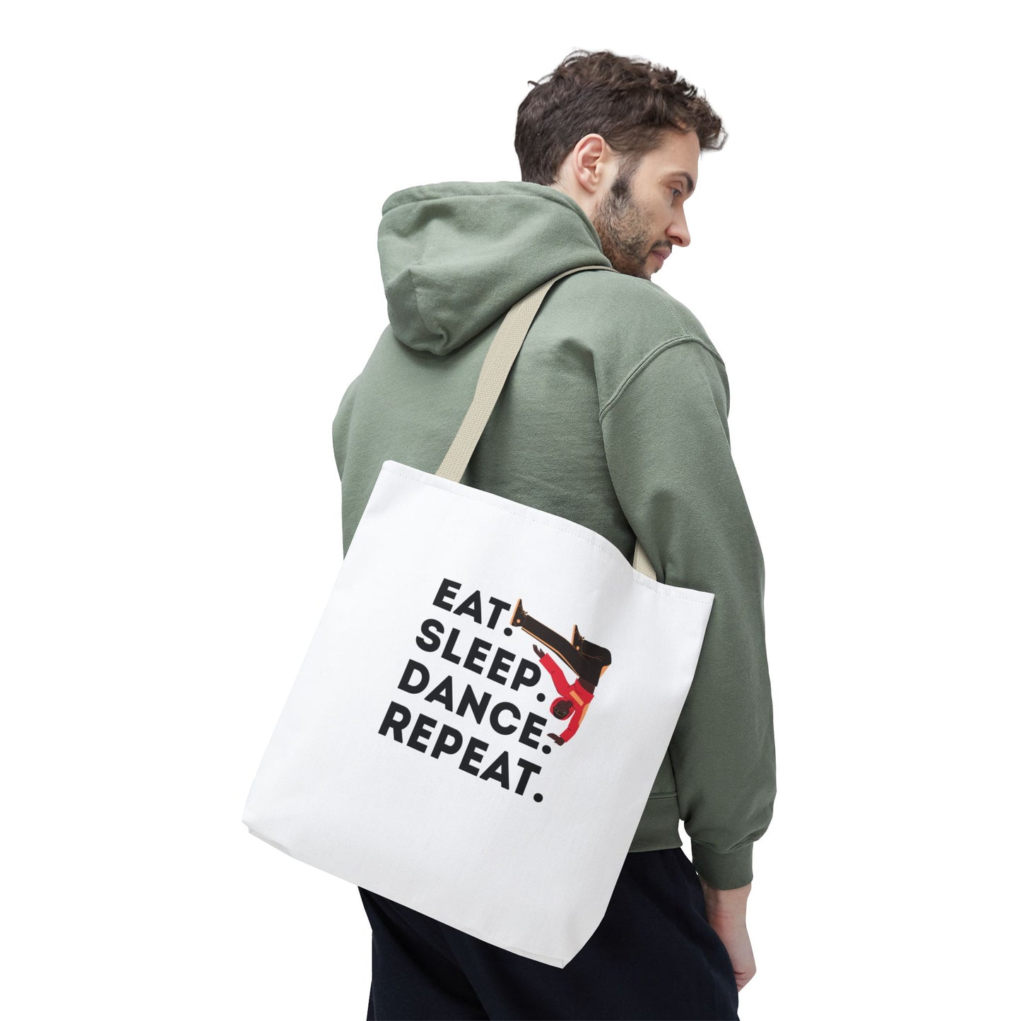 "Eat Sleep Dance Repeat" B-Boy Canvas Tote Bag – Hip-Hop Dancer Graphic Dance Tote for Everyday Use