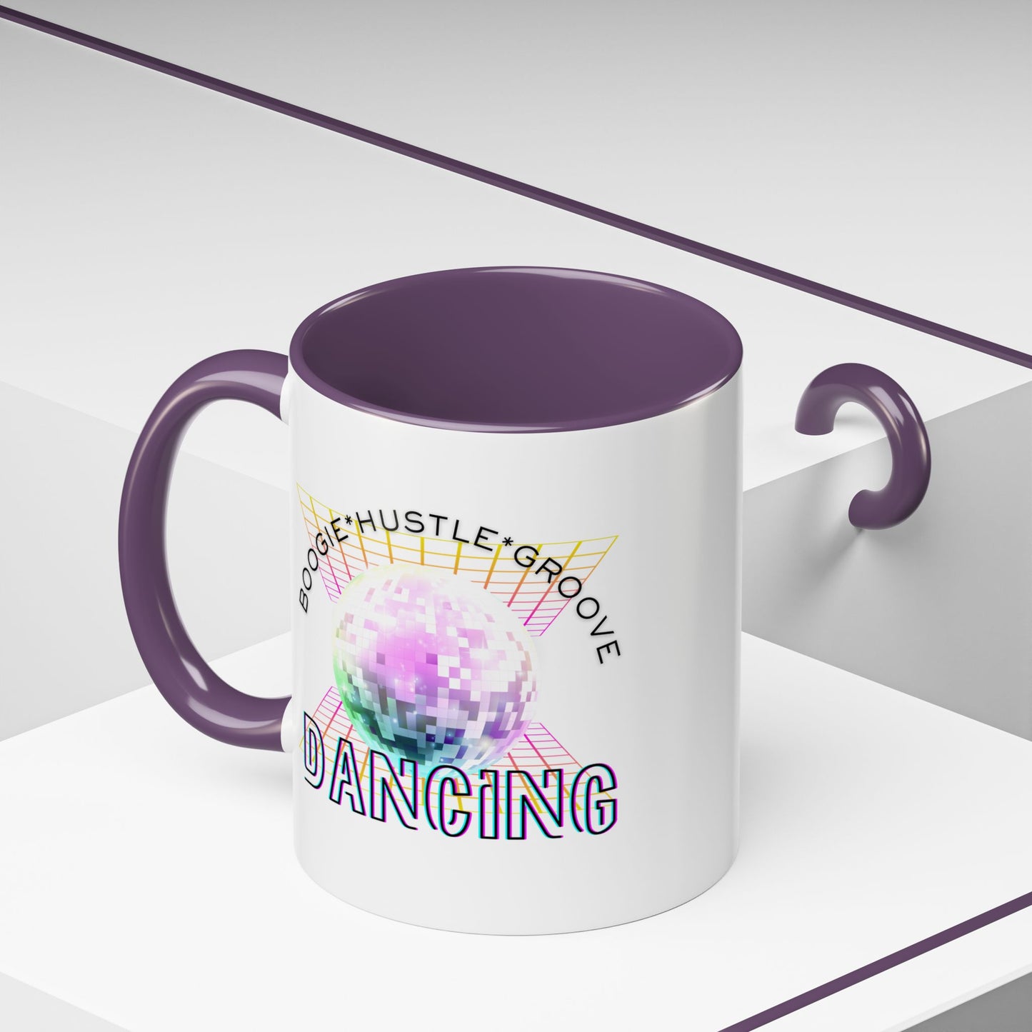 "Boogie, Hustle, Groove - Dancing" Disco Accent Coffee Mug – Fun Retro Dance Gift for Coffee Lovers