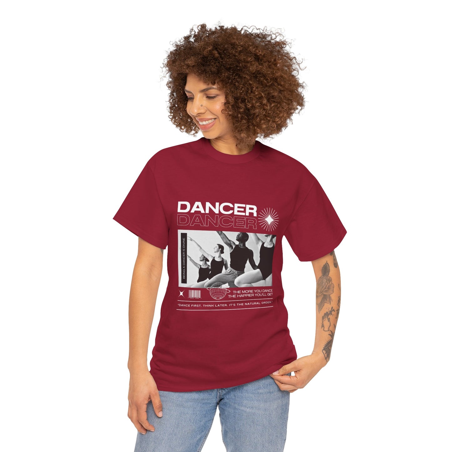 "Dancer" with ballet dancers at the Barre - Unisex Heavy Cotton Tee | Streetwear-Inspired Ballet Training Graphic T-Shirt for Dance Lovers