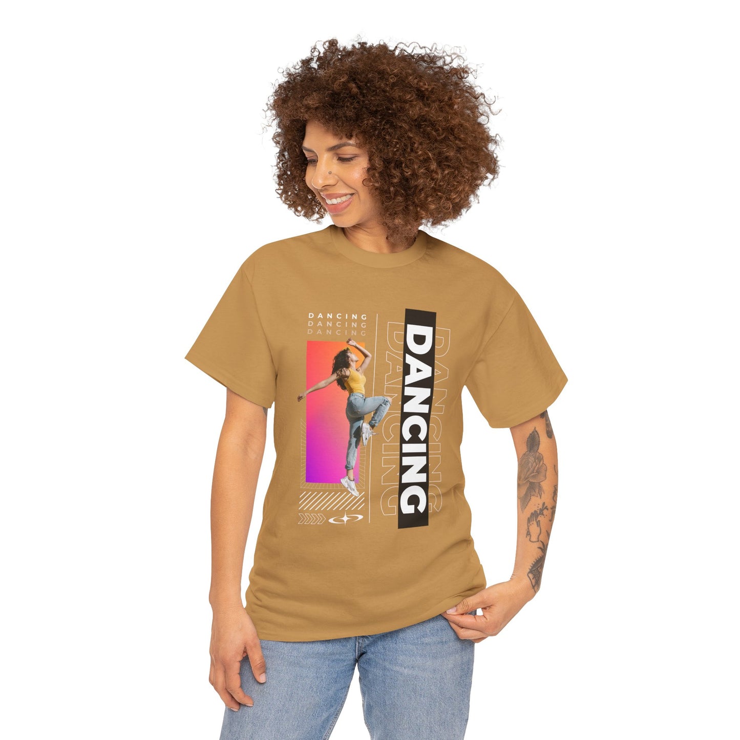 “Dancing” Streetwear-Inspired Female Dancer Unisex Heavy Cotton Tee – Urban Dance Graphic T-Shirt for Performers and Dance Lovers