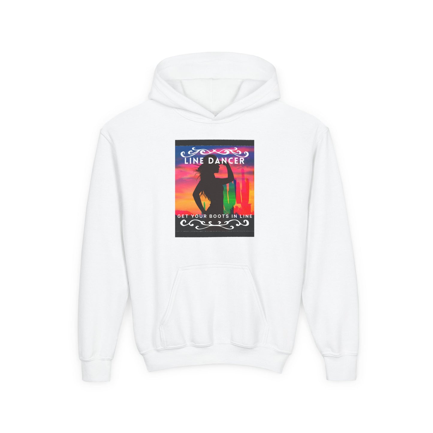 "Line Dancer" Youth Hoodie – Western Country Dance Graphic – 'Get Your Boots in Line' Unisex Pullover for Kids