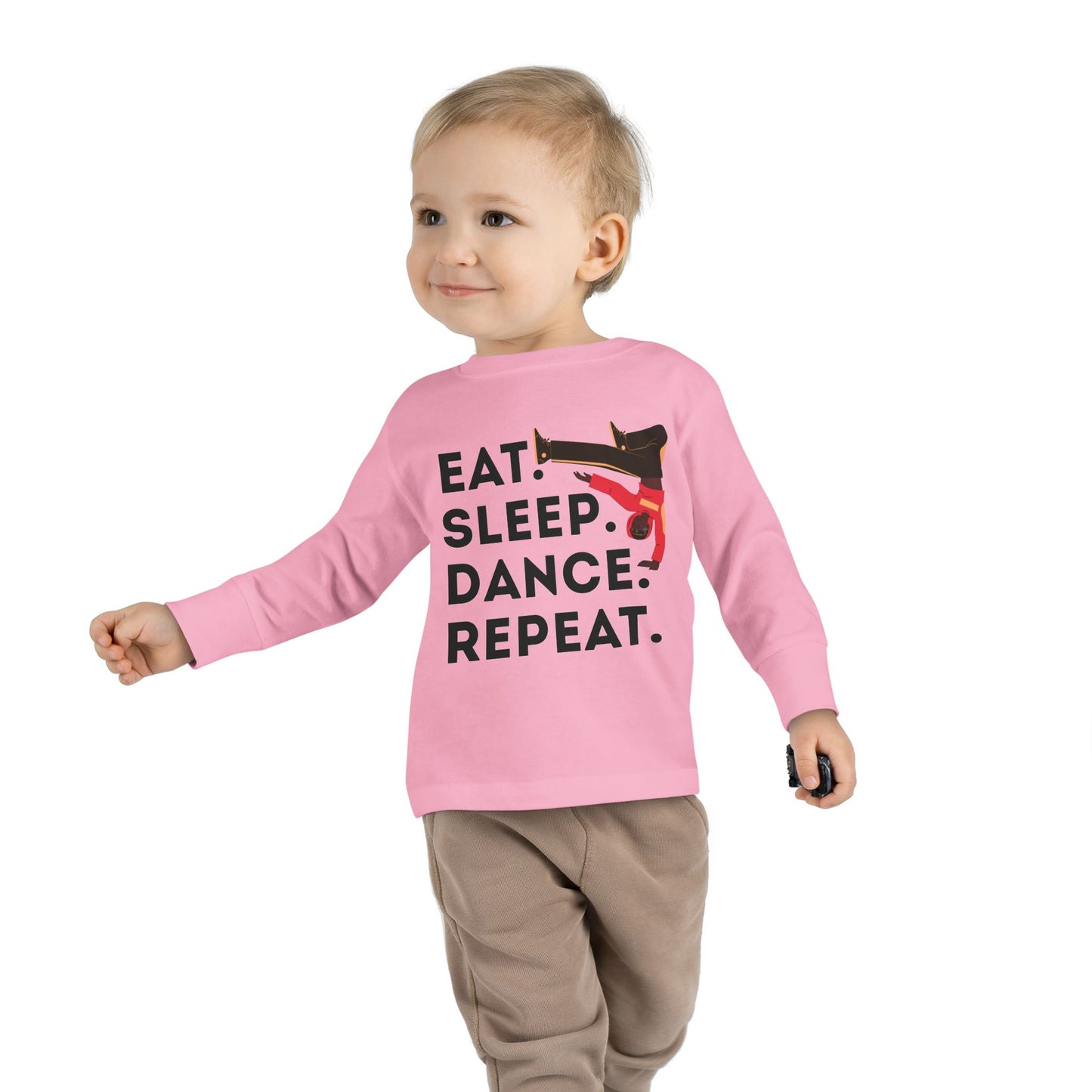 "Eat, Sleep, Dance, Repeat" Toddler Dance T-Shirt – Bold B-Boy Graphic Long Sleeve Tee for Kids
