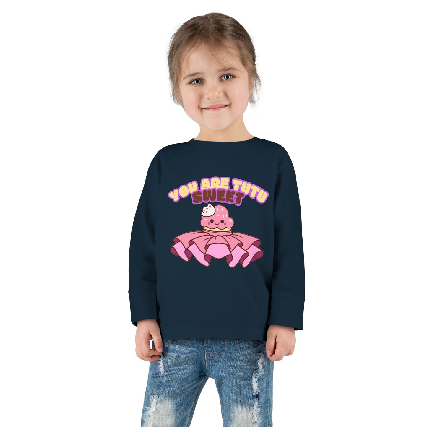 "You Are Tutu Sweet" Toddler Dance T-Shirt – Kawaii Cupcake in Tutu Graphic Long Sleeve Tee for Kids