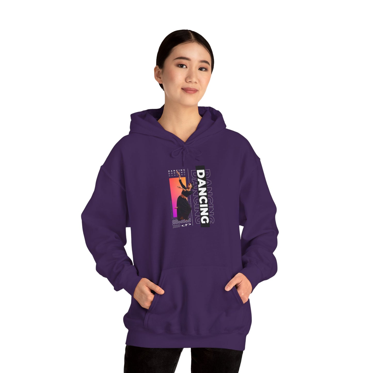 “Dancing” Text with Streetwear-Style Female Dancer Graphic - Unisex Heavy Blend™ Hooded Sweatshirt – Cozy Dance Hoodie for Ballet & Hip-Hop Enthusiasts