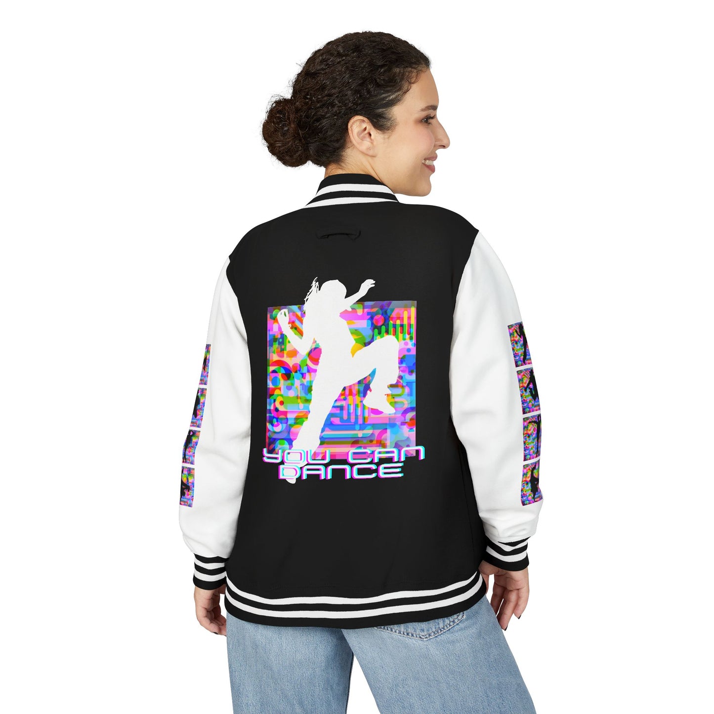 Levels Premium Collection Dance Letterman Jacket β Colorful Unisex Streetwear Varsity Jacket with "Levels Pictures Textures" Front and Dancer Silhouette Back Graphic