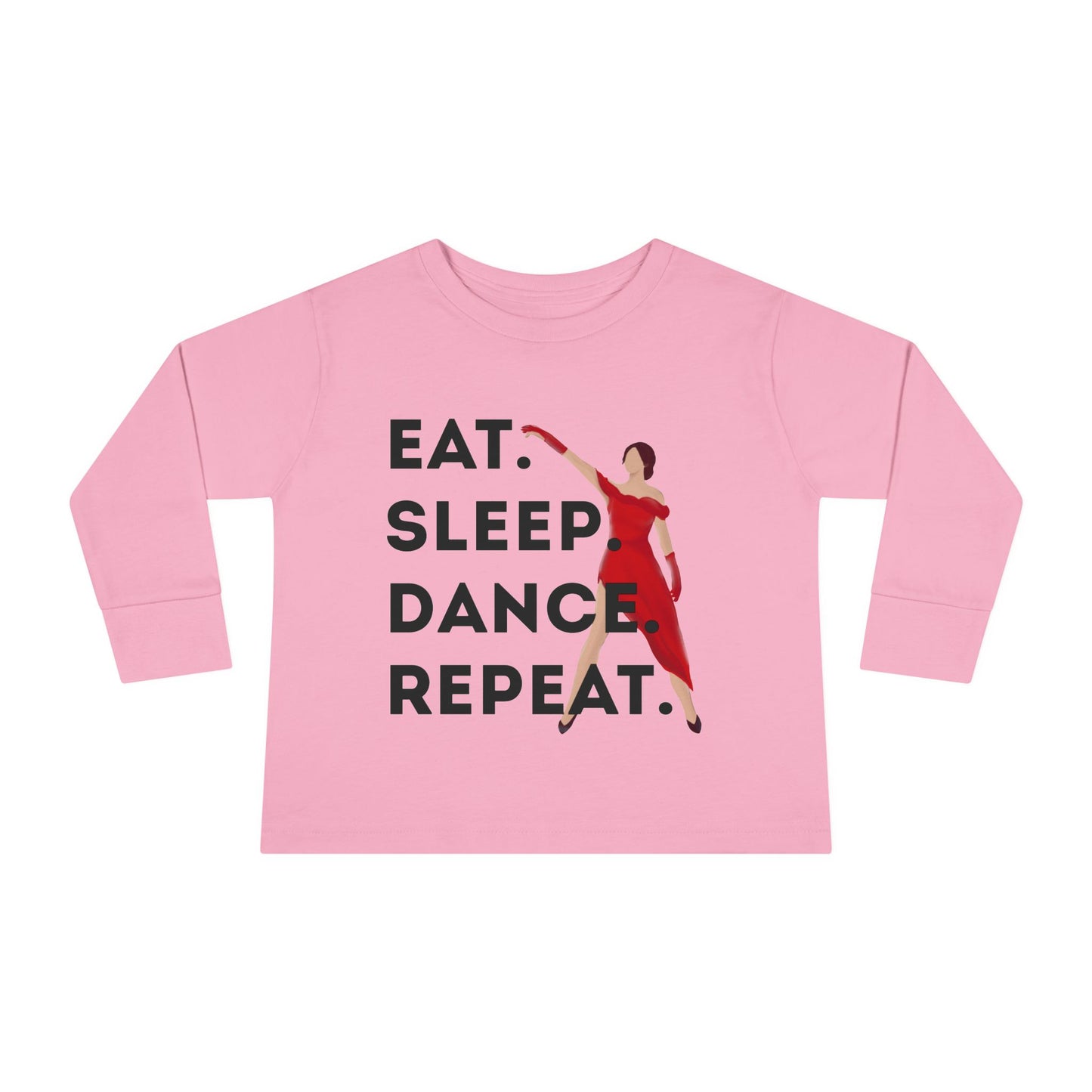 "Eat, Sleep, Dance, Repeat" Toddler Dance Long Sleeve T-Shirt – Bold Dancer Graphic Shirt for Kids