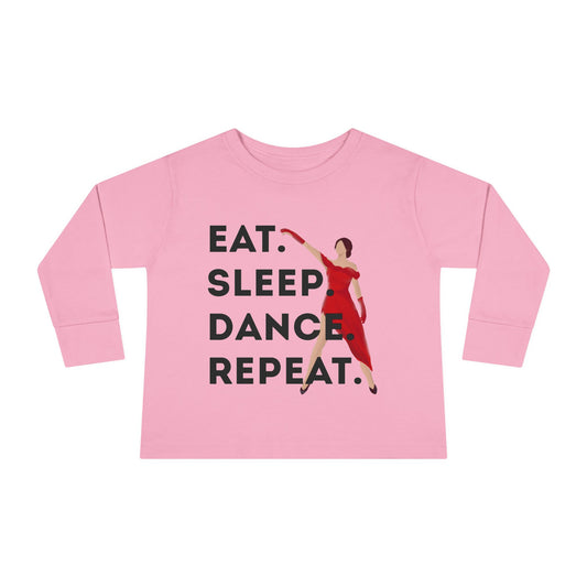 "Eat, Sleep, Dance, Repeat" Toddler Dance Long Sleeve T-Shirt – Bold Dancer Graphic Shirt for Kids