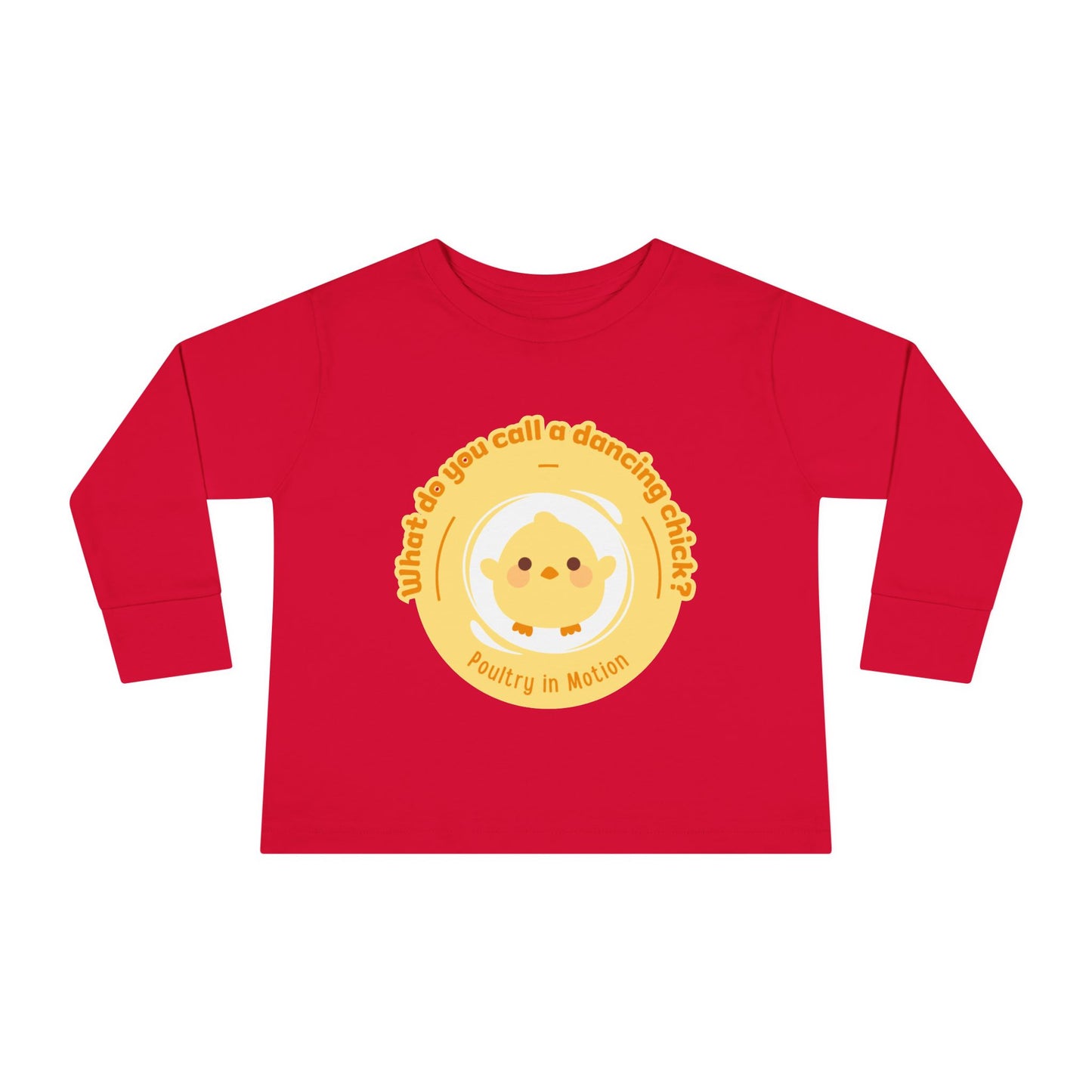 "What Do You Call a Dancing Chick? Poultry in Motion" Toddler Dance T-Shirt – Cute Chicken Graphic Long Sleeve Tee for Kids
