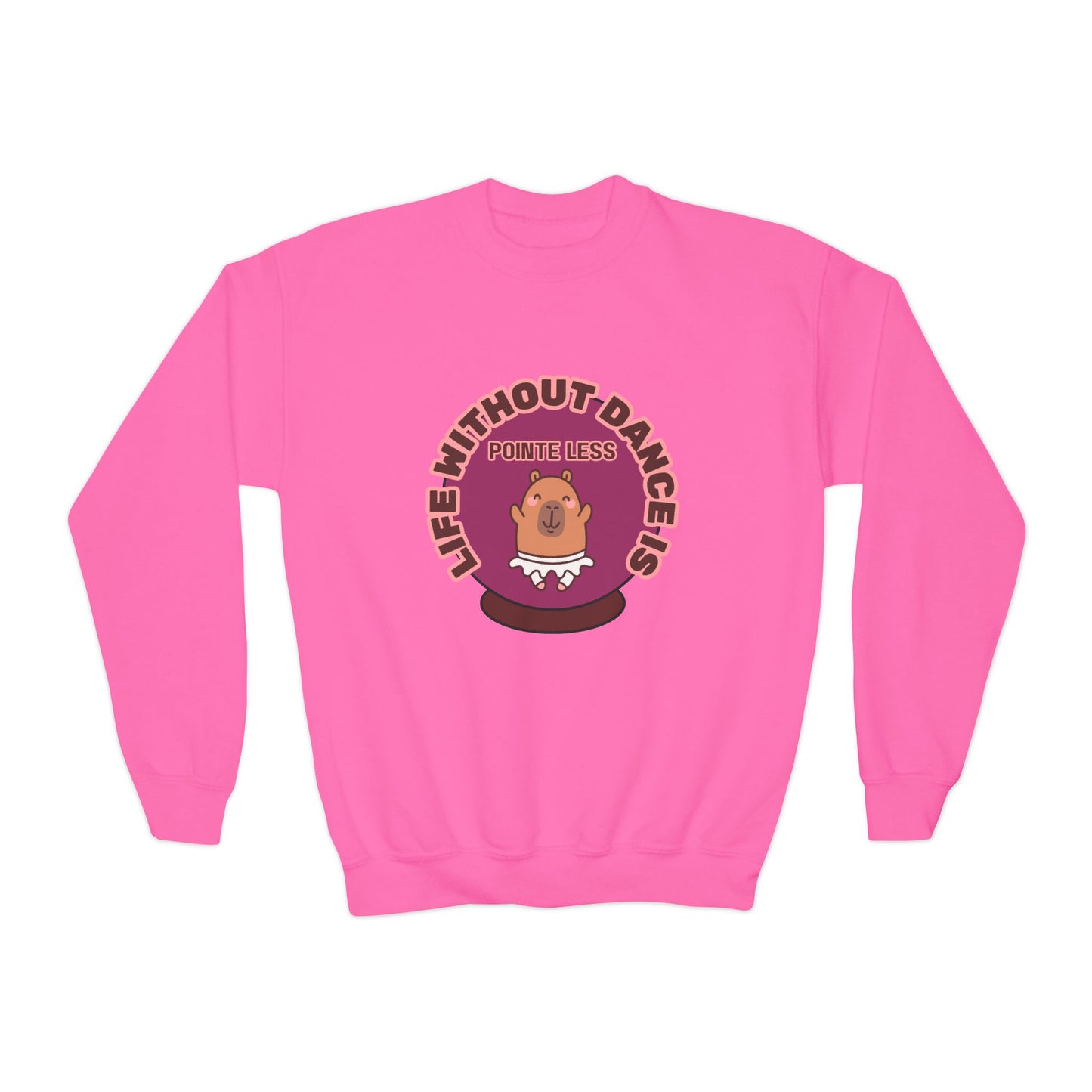 "Life Without Dance Is Pointeless" – Cute Dancing Capybara Youth Crewneck Sweatshirt | Funny Animal Dance Kids Pullover
