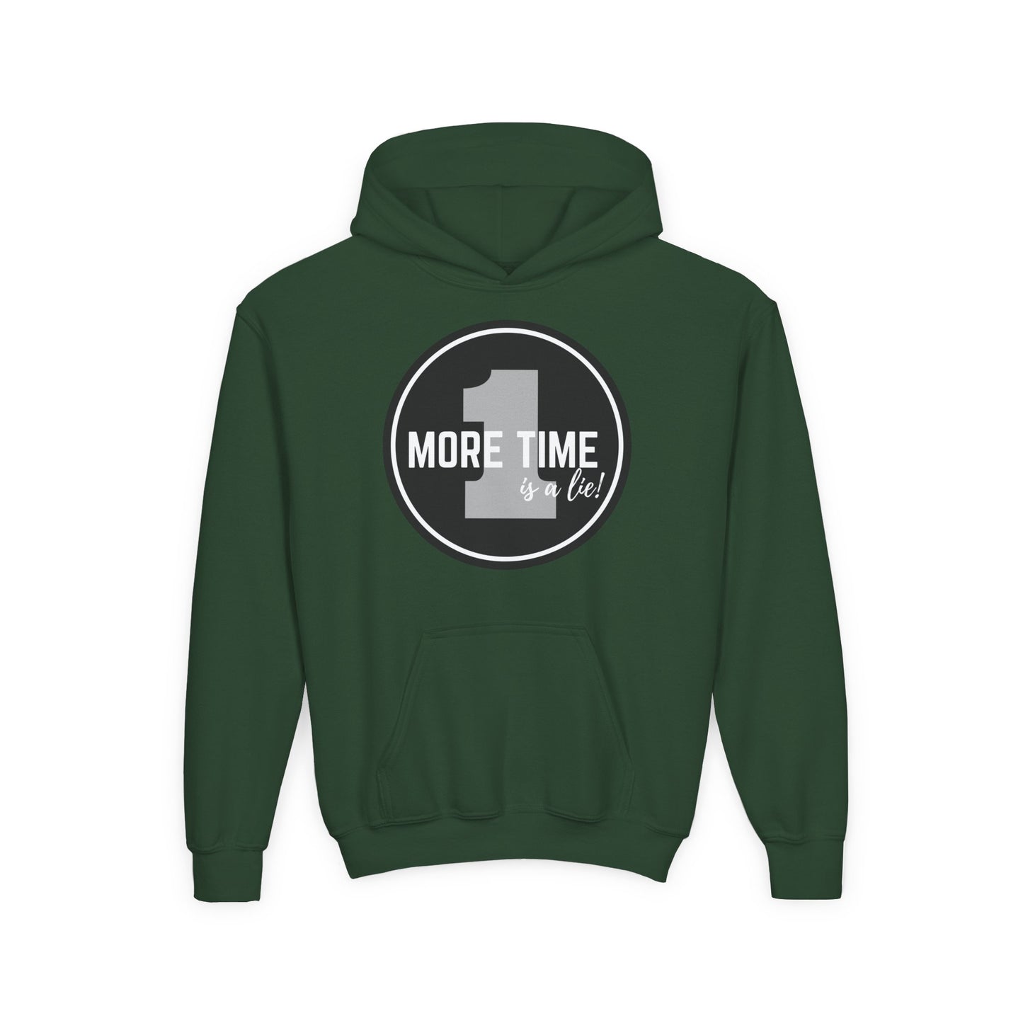 "One More Time Is a Lie" Youth Hooded Sweatshirt – Bold Dance Emblem Graphic Hoodie for Kids and Teens