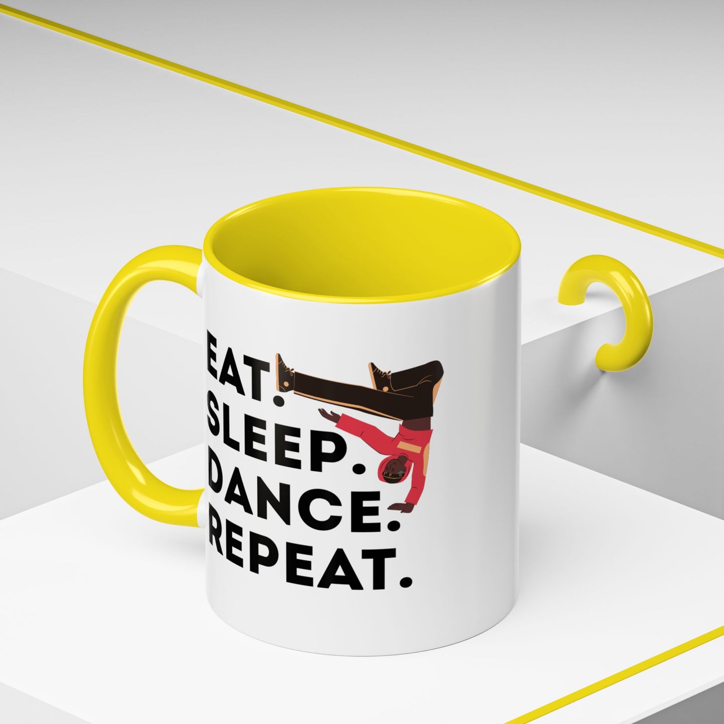 "Eat Sleep Dance Repeat" Accent Coffee Mug – Bold B-Boy Graphic Ceramic Mug for Hip Hop Dancers