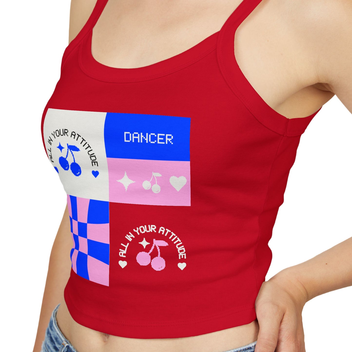 "Dancer – All in Your Attitude" Women’s Spaghetti Strap Tank Top – Retro Dance Graphic | Bold & Stylish Tank for Confident Dancers and Performers