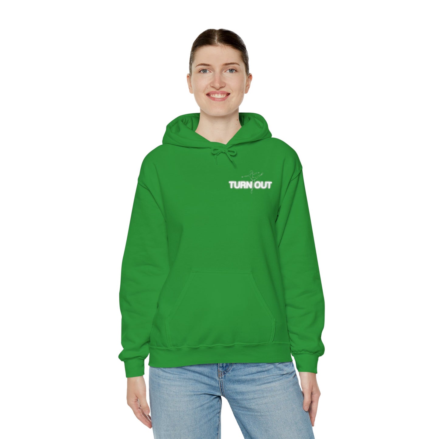 "Turn Out" Ballet Hoodie – Unisex Heavy Blend™ Hooded Sweatshirt with Front & Back Ballerina Graphics for Dancers
