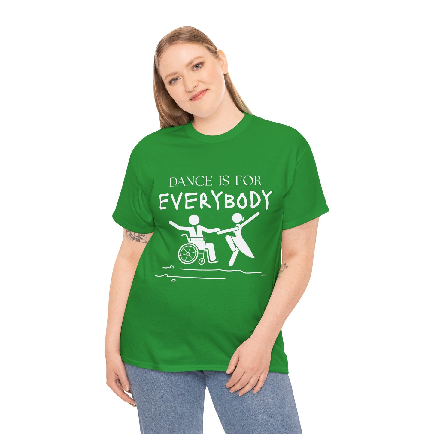 “Dance Is for Everybody” Inclusive Dance T-Shirt – Unisex Heavy Cotton Tee with Optional Back Personalization (Name or Studio)
