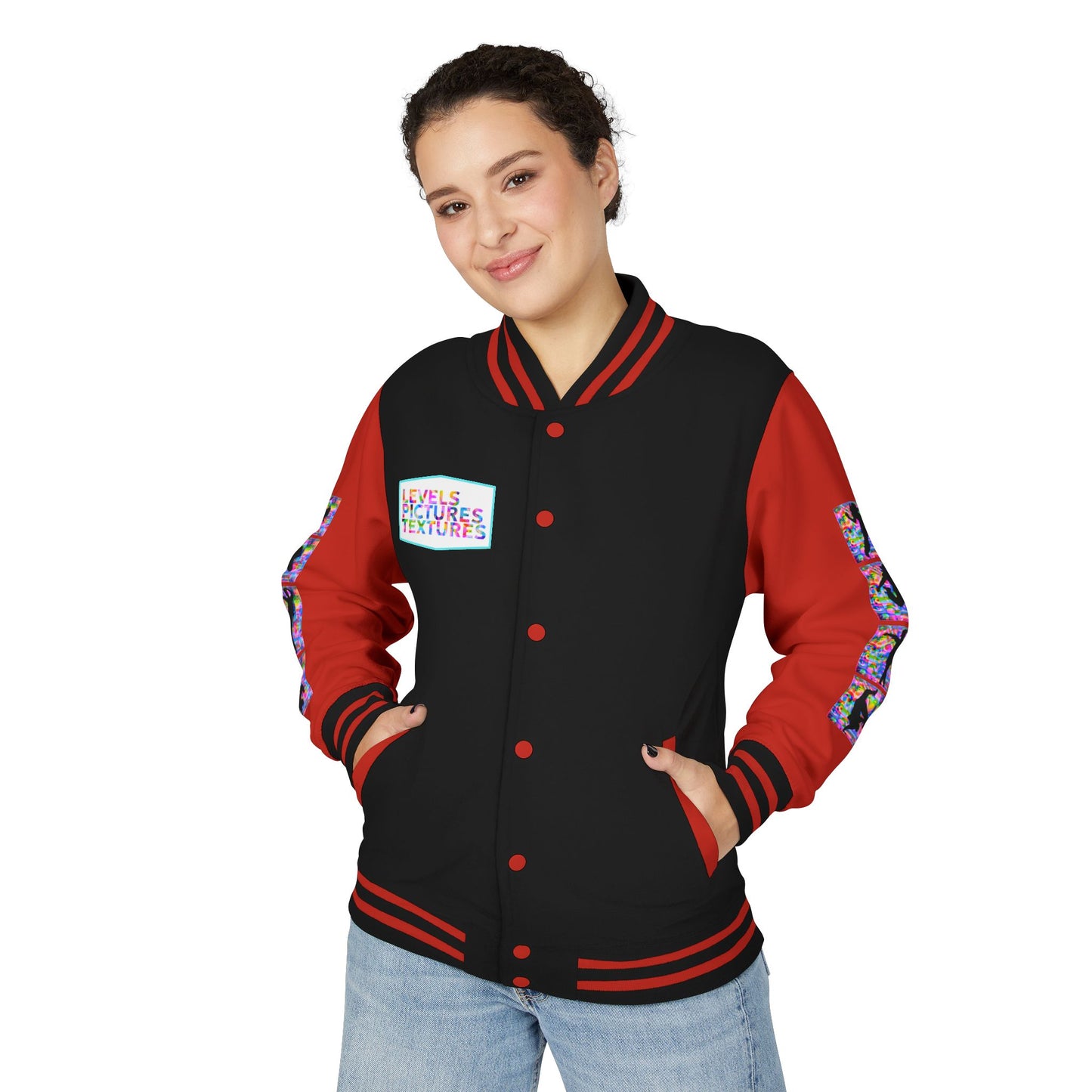 Levels Premium Collection Dance Letterman Jacket β Colorful Unisex Streetwear Varsity Jacket with "Levels Pictures Textures" Front and Dancer Silhouette Back Graphic