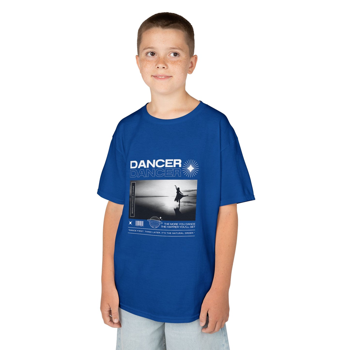 "Dancer" Arabesque on the Beach – Youth Short Sleeve Dance Tee in Streetwear-Inspired Style
