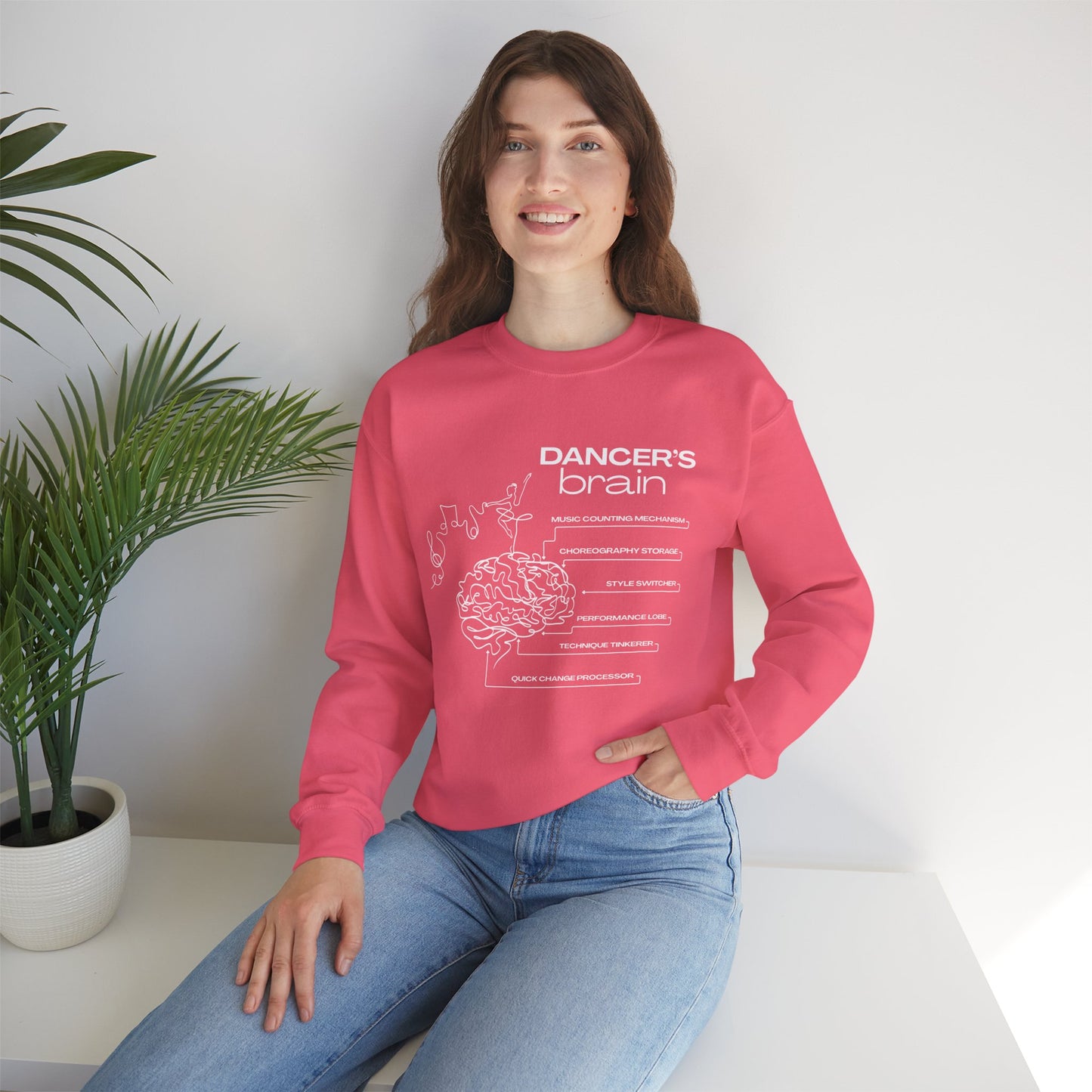 “Dancer’s Brain” Funny Dance Anatomy Sweatshirt – Unisex Heavy Blend Crewneck with Optional Name or Studio Personalization
