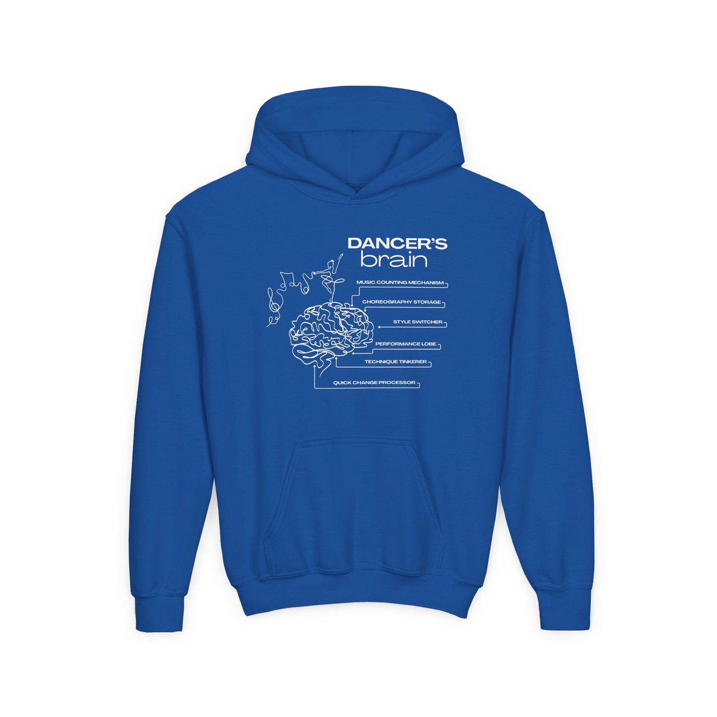 “Dancer’s Brain” Unisex Youth Hoodie with Funny Dance Brain Graphic – Personalized Dance Hoodie for Kids & Teens, Custom Name or Studio Option