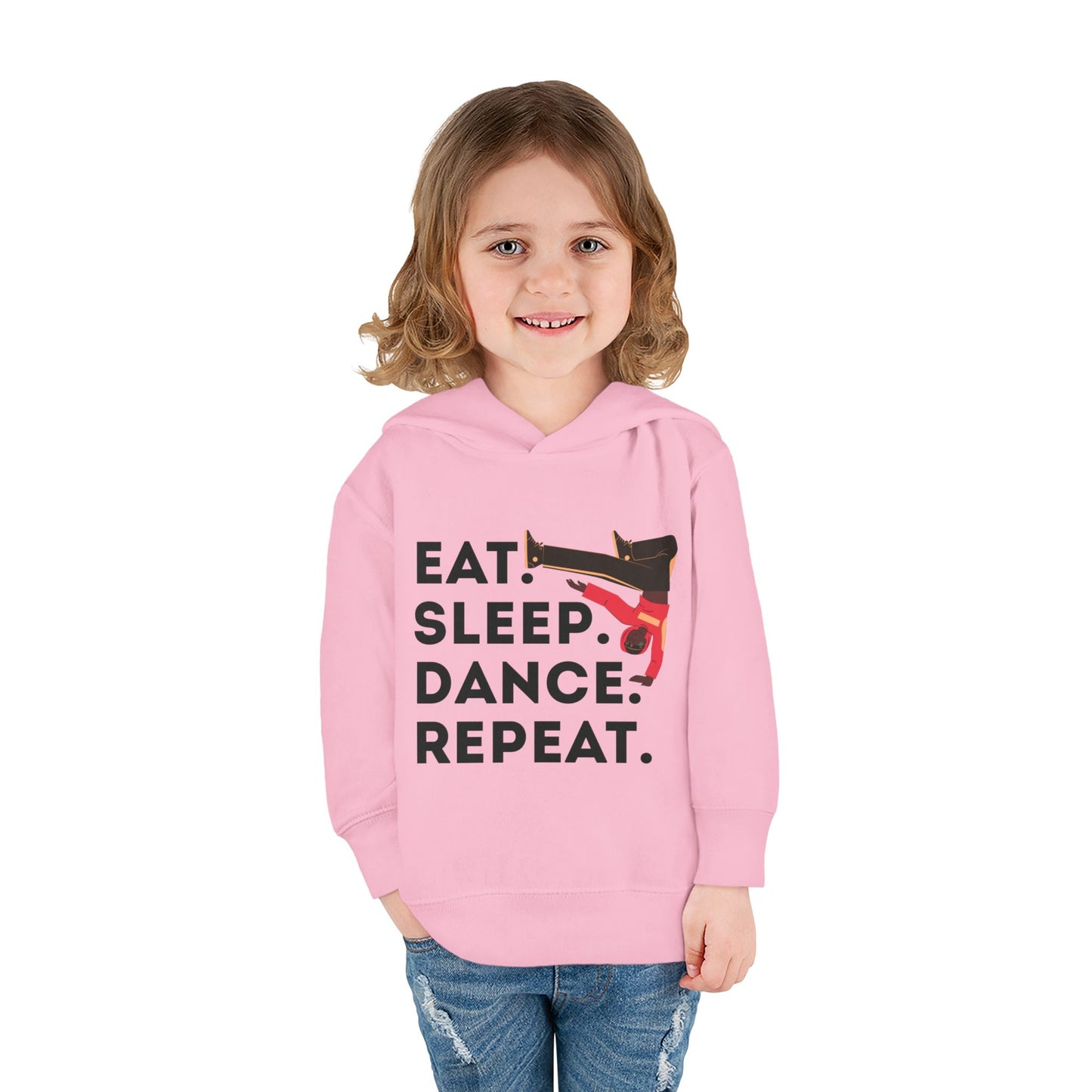 "Eat Sleep Dance Repeat" Toddler Pullover Hoodie – Bold B-Boy Dance Graphic Fleece Sweatshirt for Kids