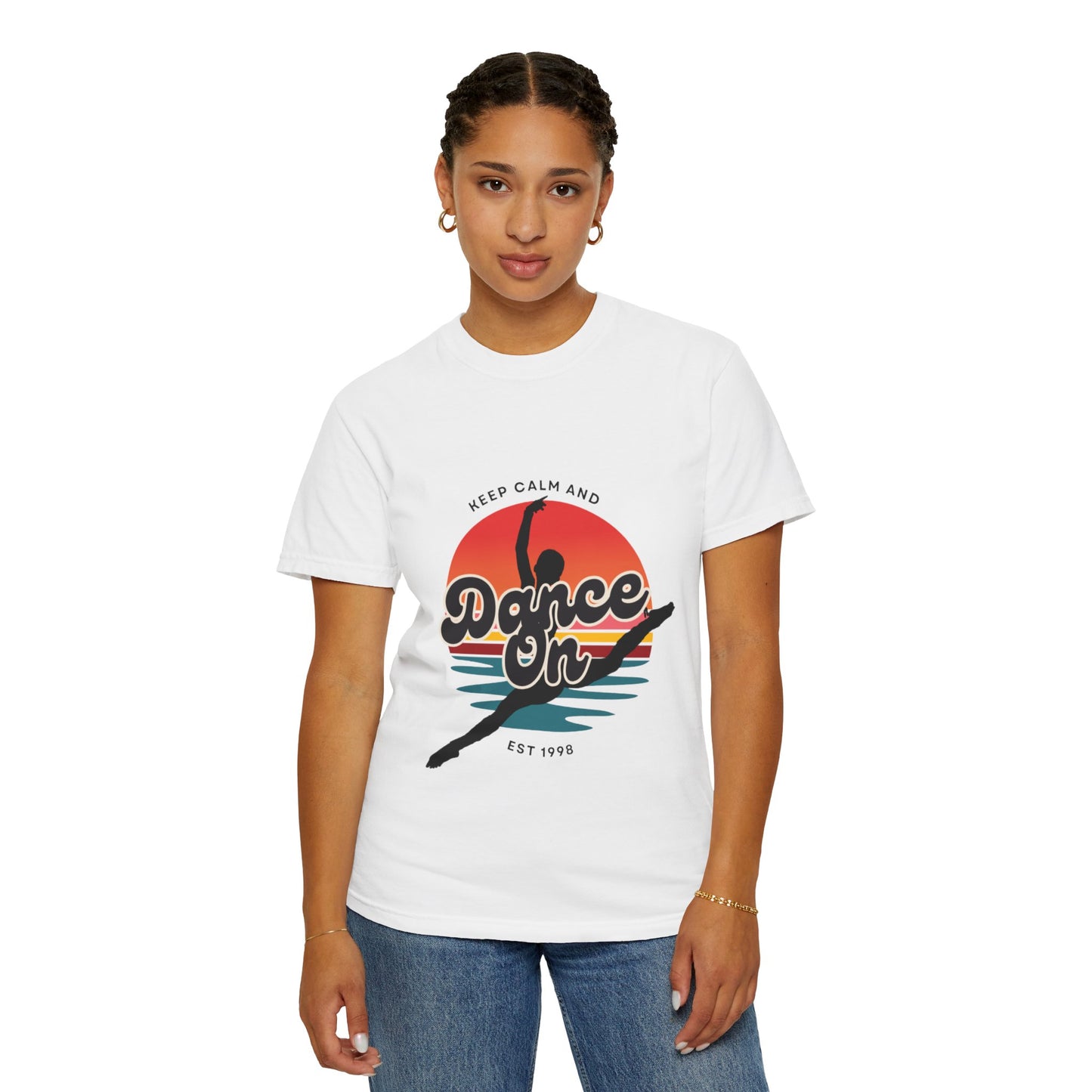 "Keep Calm and Dance On" Unisex Garment-Dyed T-Shirt – Retro Dance Graphic Tee – Vintage-Inspired Comfort Shirt for Dancers