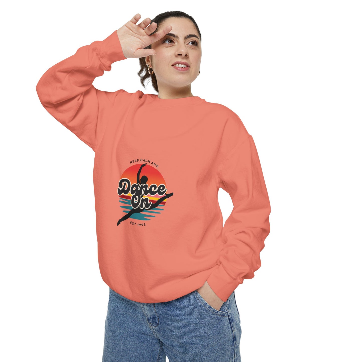 "Keep Calm and Dance On" Unisex Lightweight Crewneck Sweatshirt – Retro-Inspired Dance Graphic Pullover for Dancers & Movement Lovers