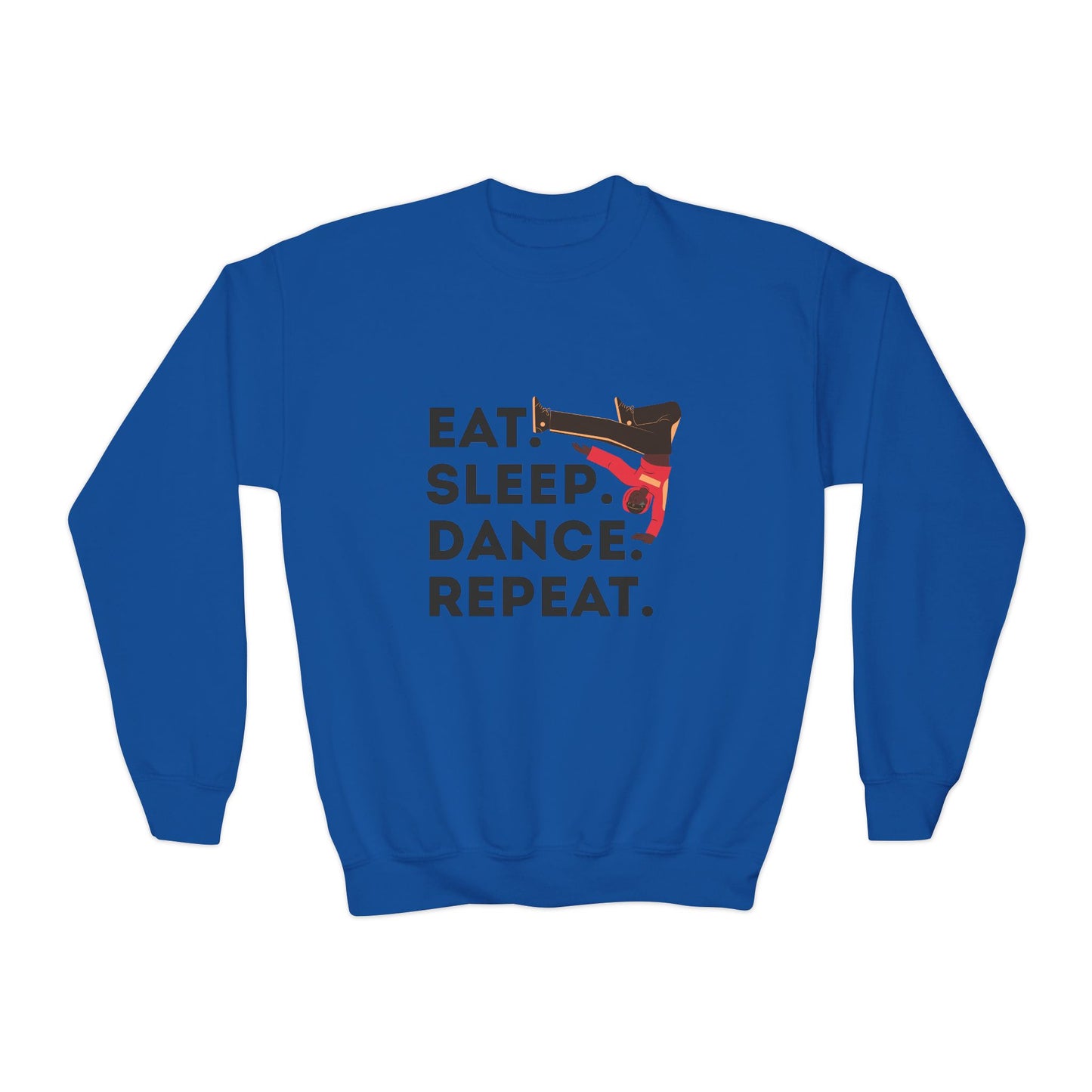 "Eat Sleep Dance Repeat" – Bold B-Boy Graphic Youth Crewneck Sweatshirt | Hip Hop Dance Kids Pullover