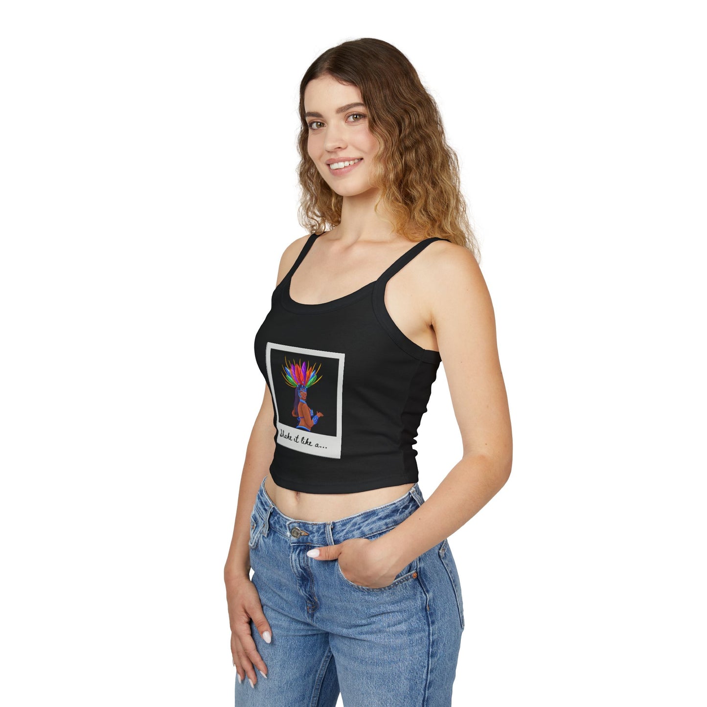 "Shake It Like a..." Women’s Spaghetti Strap Tank Top – Carnival-Inspired Samba Dancer Graphic | Fun Festival & Dancewear Top for Performers & Party Lovers
