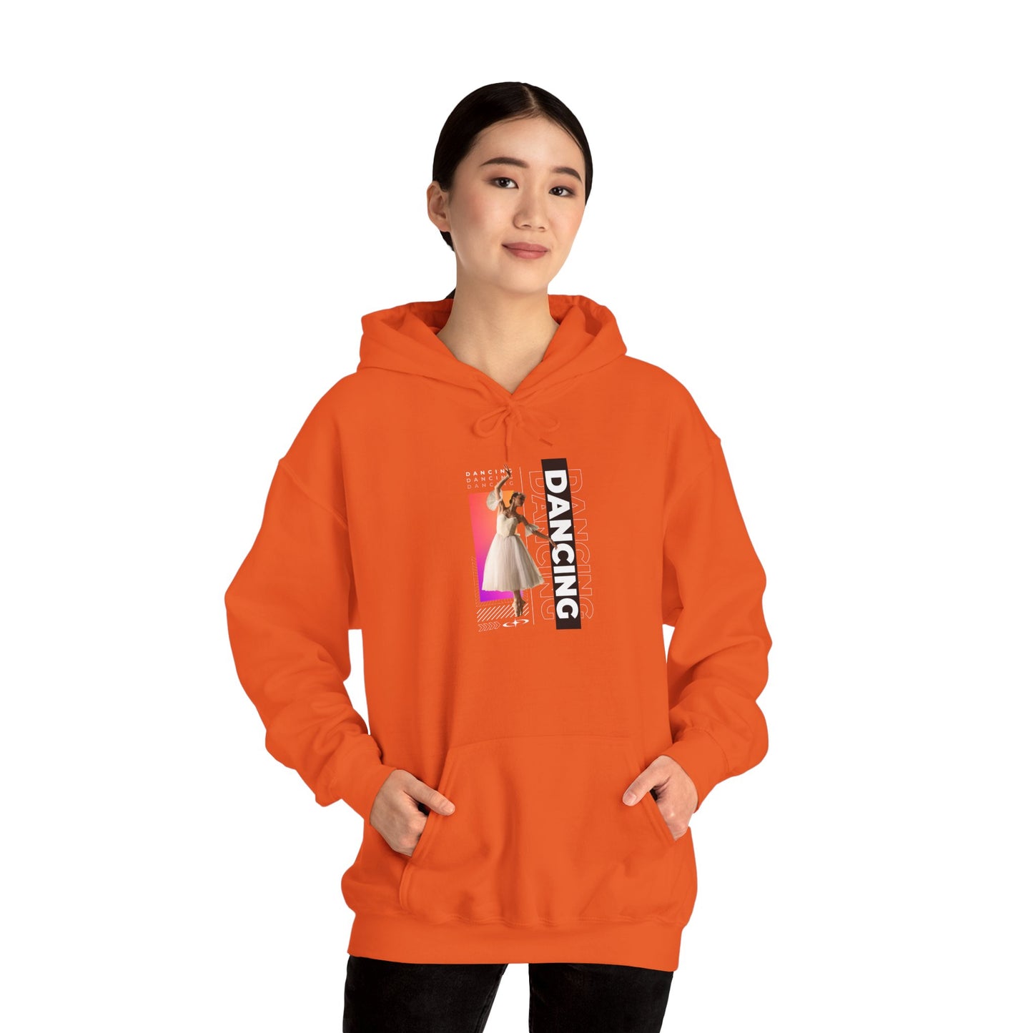 “Dancing” Text with Streetwear-Style Female Dancer Graphic - Unisex Heavy Blend™ Hooded Sweatshirt – Cozy Dance Hoodie for Ballet & Hip-Hop Enthusiasts