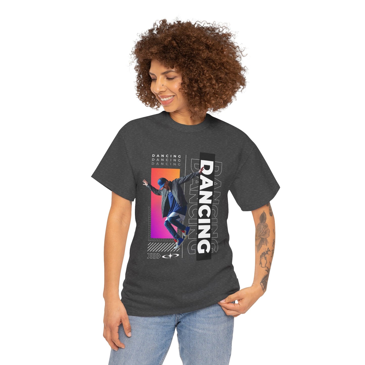 “Dancing” Streetwear-Inspired Male Dancer Unisex Heavy Cotton Tee – Urban Dance Graphic T-Shirt for Performers and Dance Lovers