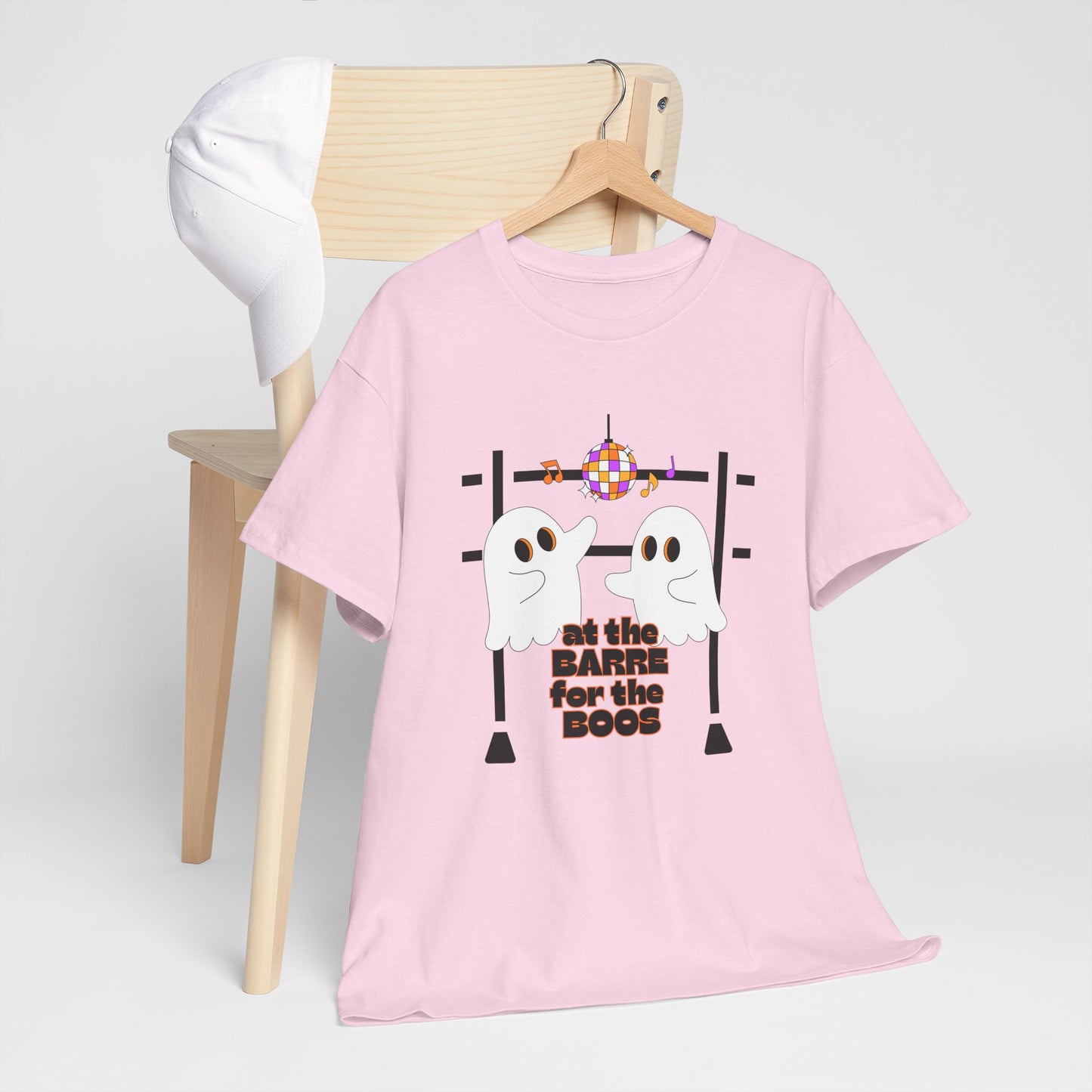 “At the Barre for the Boos” Dance Halloween T-Shirt with Cute Ghost Ballet Graphics - Unisex Heavy Cotton Tee