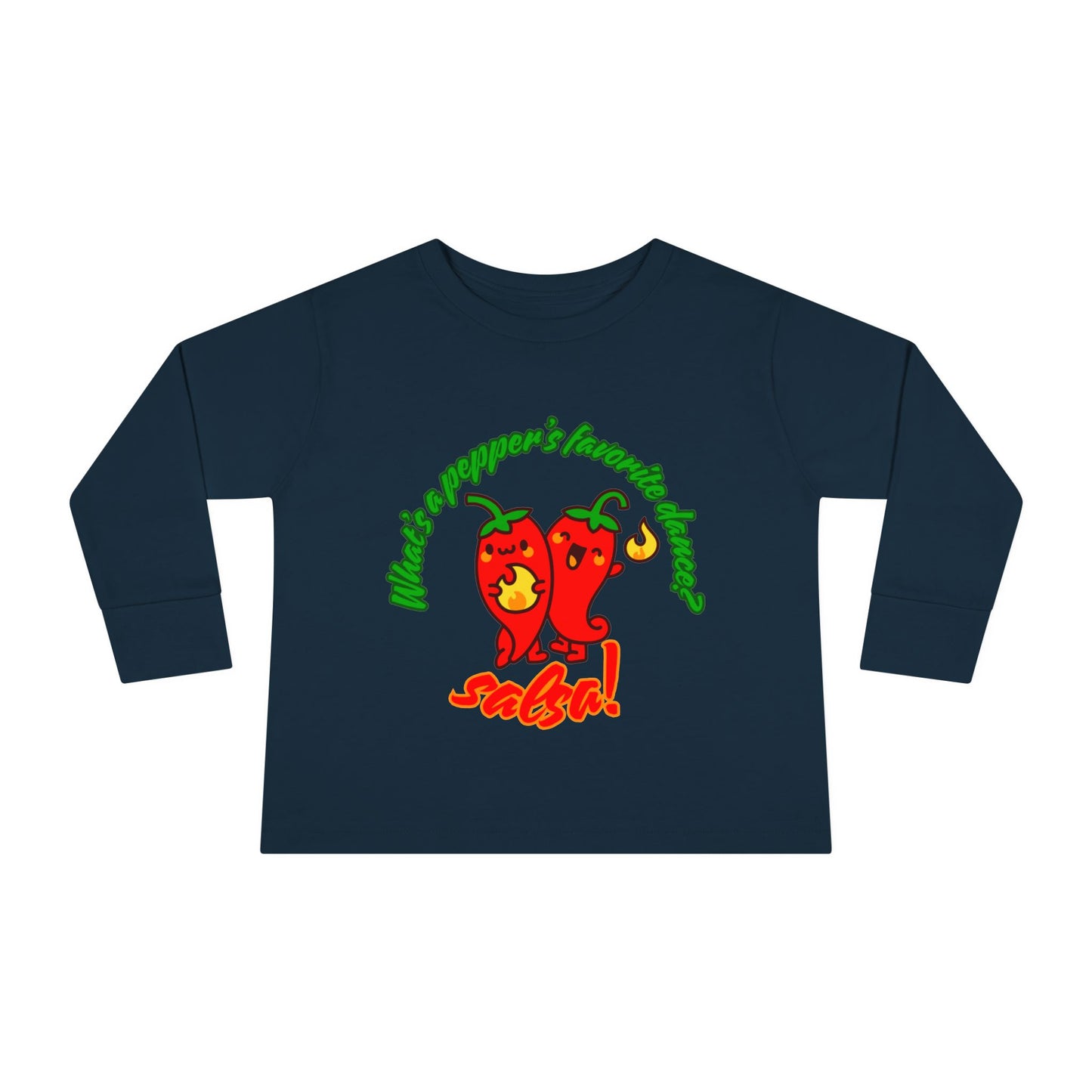 "What Is a Pepper's Favorite Dance? Salsa!" Toddler Dance T-Shirt – Cute Pepper Pun Graphic Long Sleeve Tee for Kids