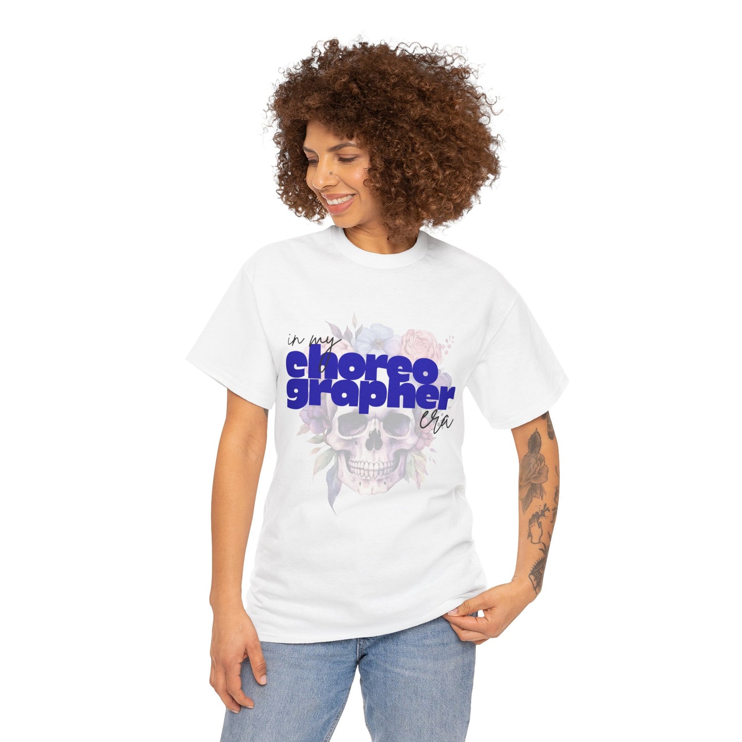 "In My Choreographer Era" Skull Floral Tee – Unisex Heavy Cotton Dance T-Shirt with Cool Gothic Graphic